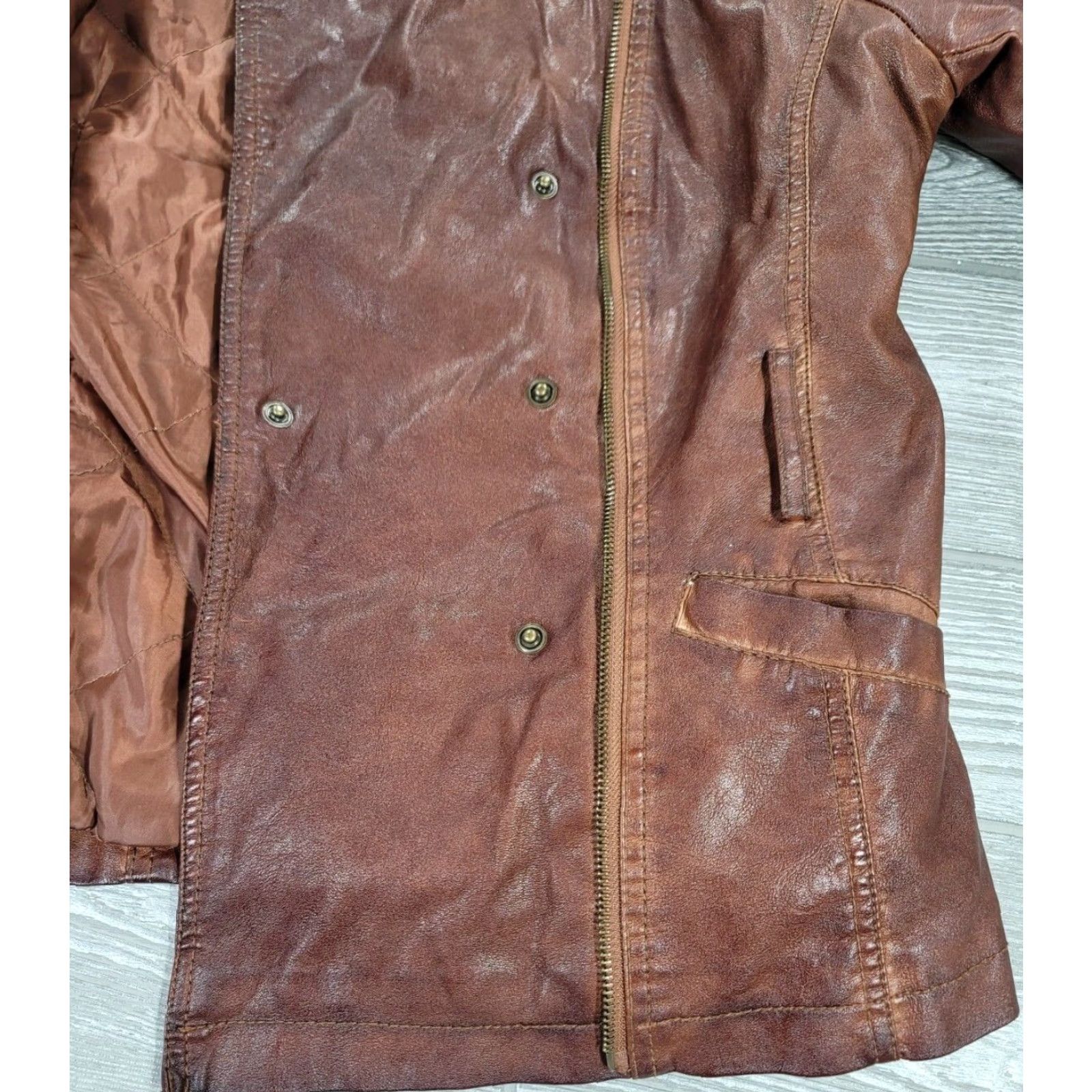 Guess GUESS Motorcycle Jacket Women Brown Full Zip Button Medium M Leather Look Size M / US 6-8 / IT 42-44 - 6 Thumbnail