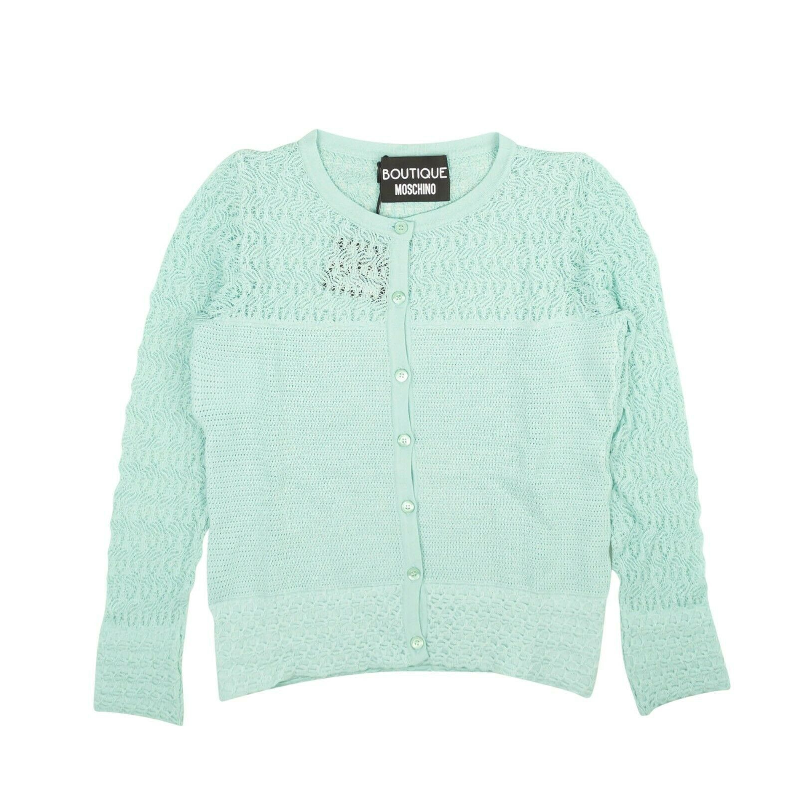 image of Moschino Boutique Turquoise Knit Pointelle Cardigan Size 2/38, Women's