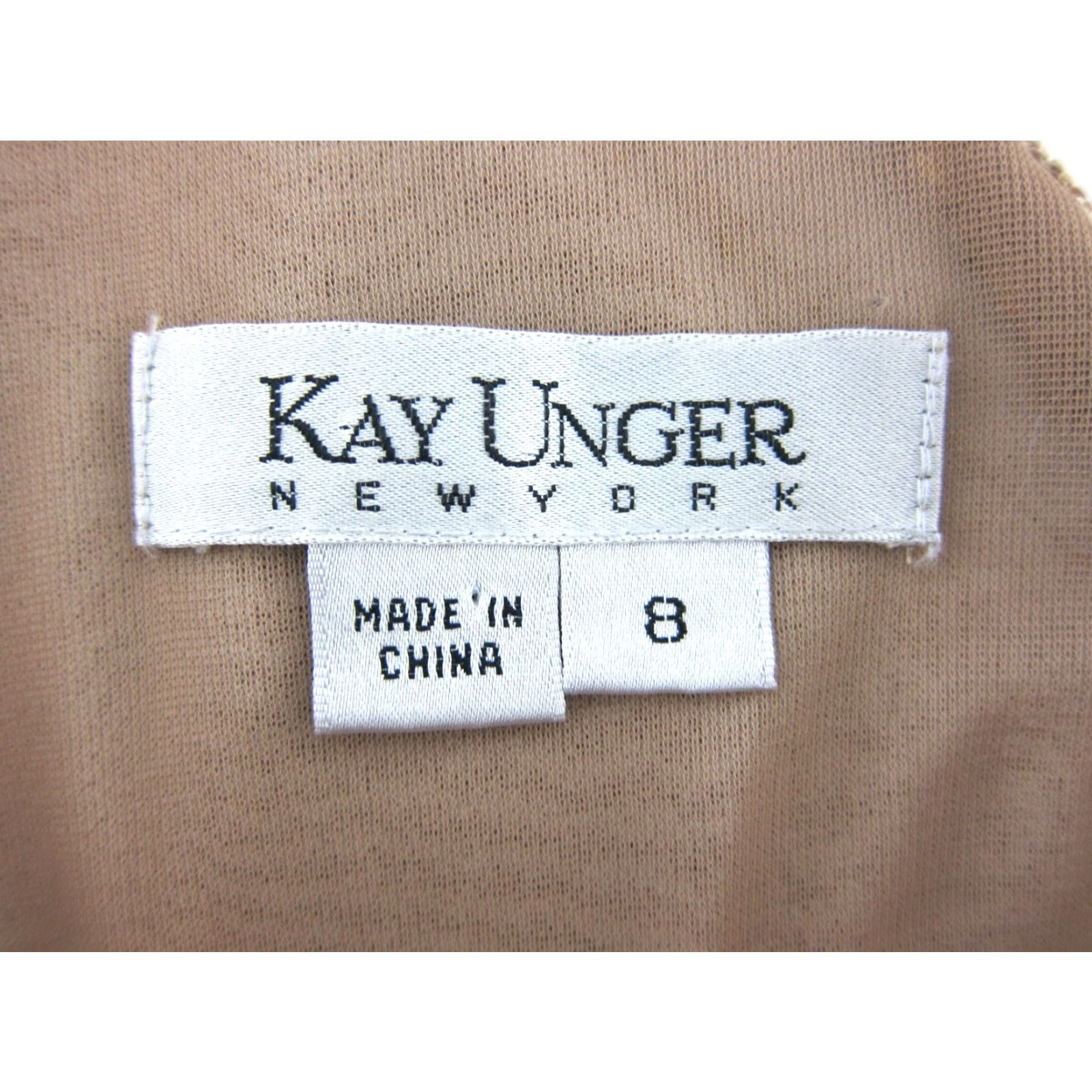 Vintage Kay Unger New York V-Neck Sheath Tank Dress 8 Dress, Sleeveless, Knee Length, Lined, Polyester, Orange, Pink, Green, Brown, Stripe, Zip Back, Women Size M / US 6-8 / IT 42-44 - 3 Thumbnail