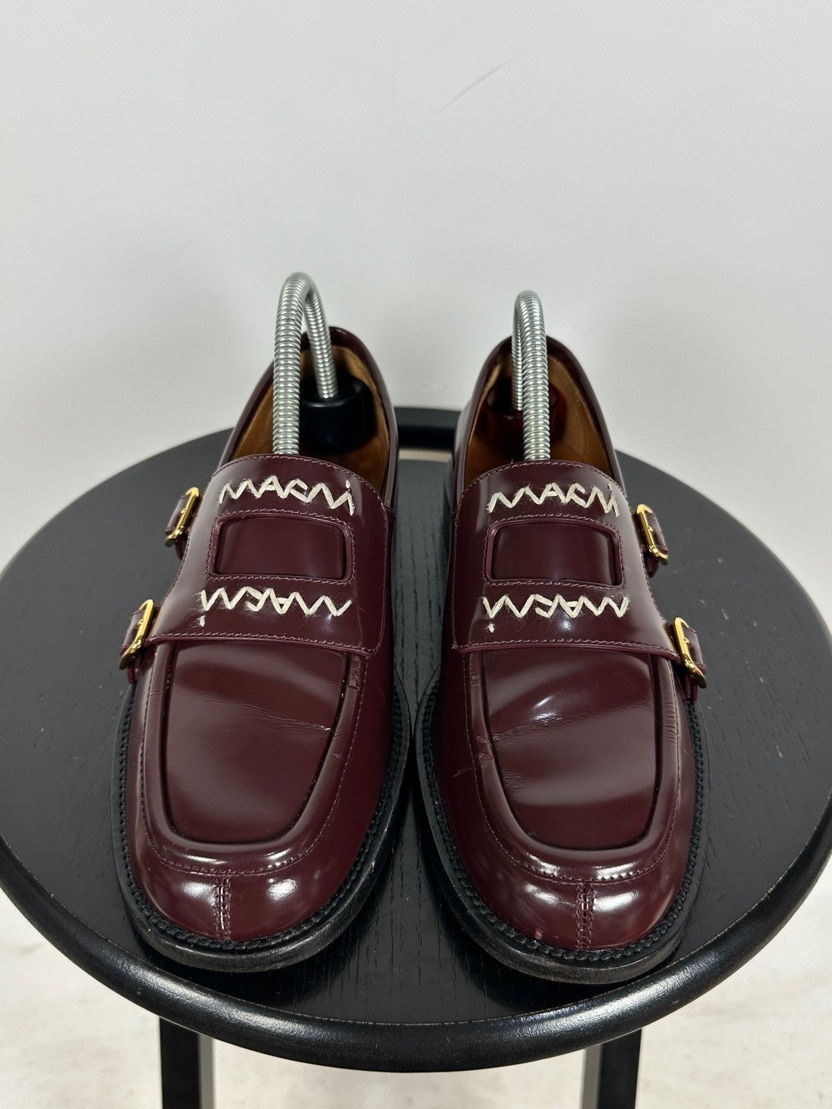 Marni Marni Bambi 3.0 Burgundy Leather Double Monk Strap Loafers Size US 8 / IT 38 - 9 Thumbnail