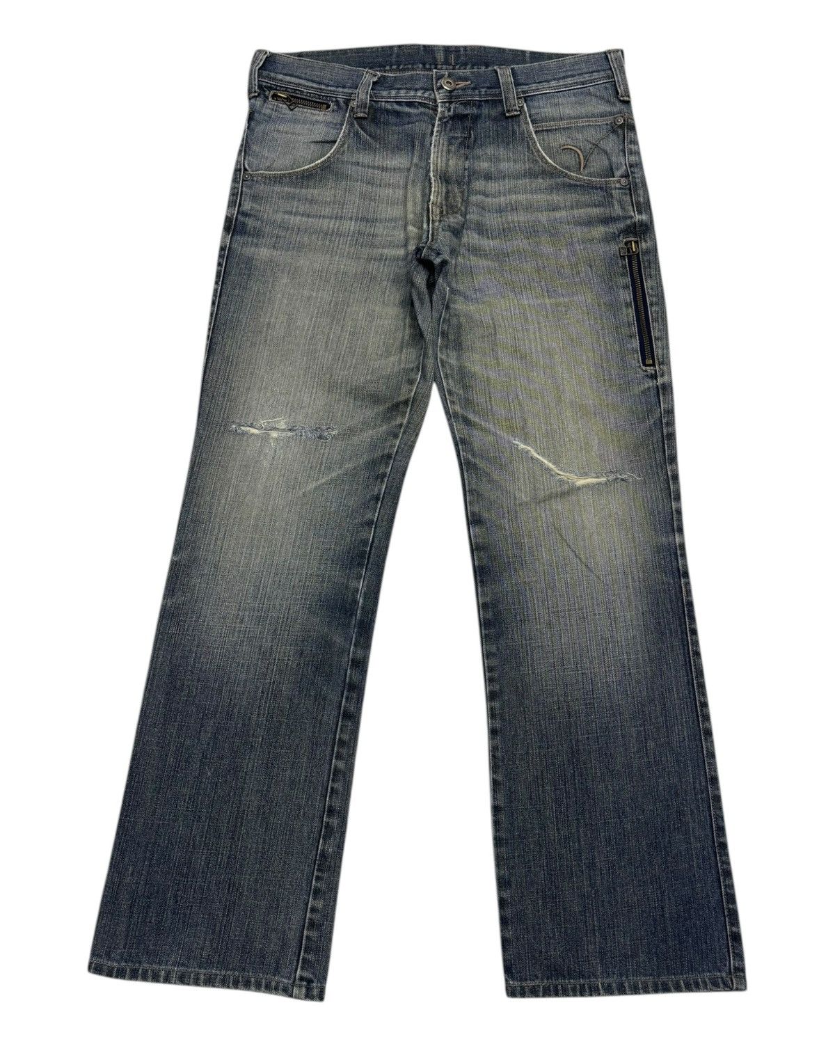 Hysteric Glamour × Japanese Brand VINTAGE BACK NUMBER DISTRESSED DENIM JEANS Size US 34 / EU 50 - 1 Thumbnail
