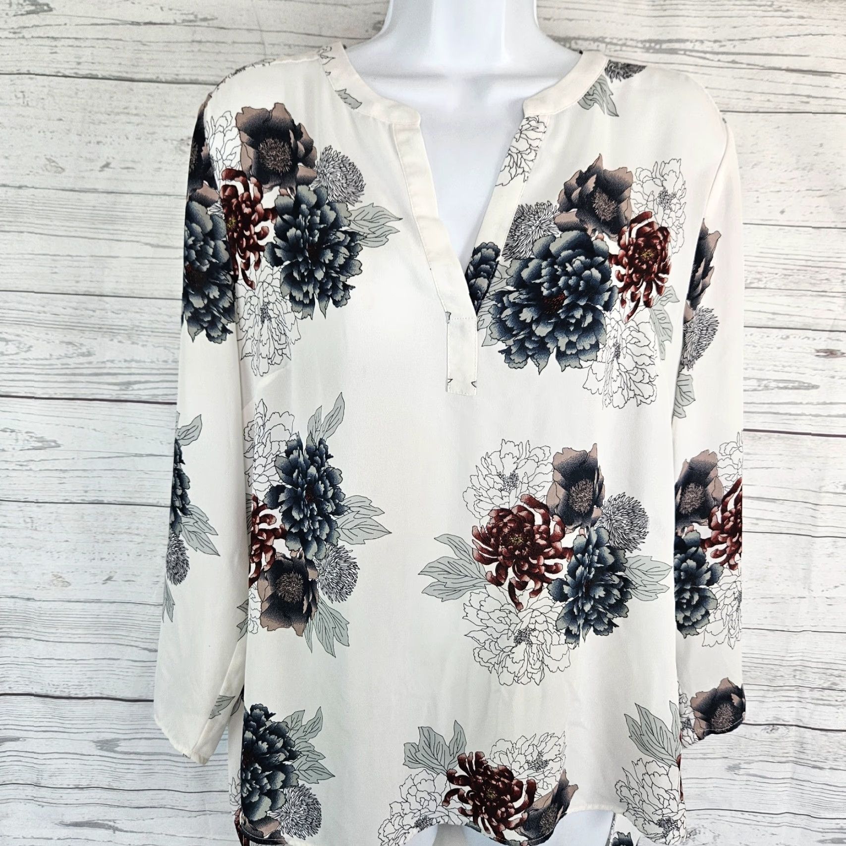 Vintage Daniel Rainn Blouse Womens Top Long Sleeve Size L White Floral Shirt Womens Size L / US 10 / IT 46 - 2 Thumbnail