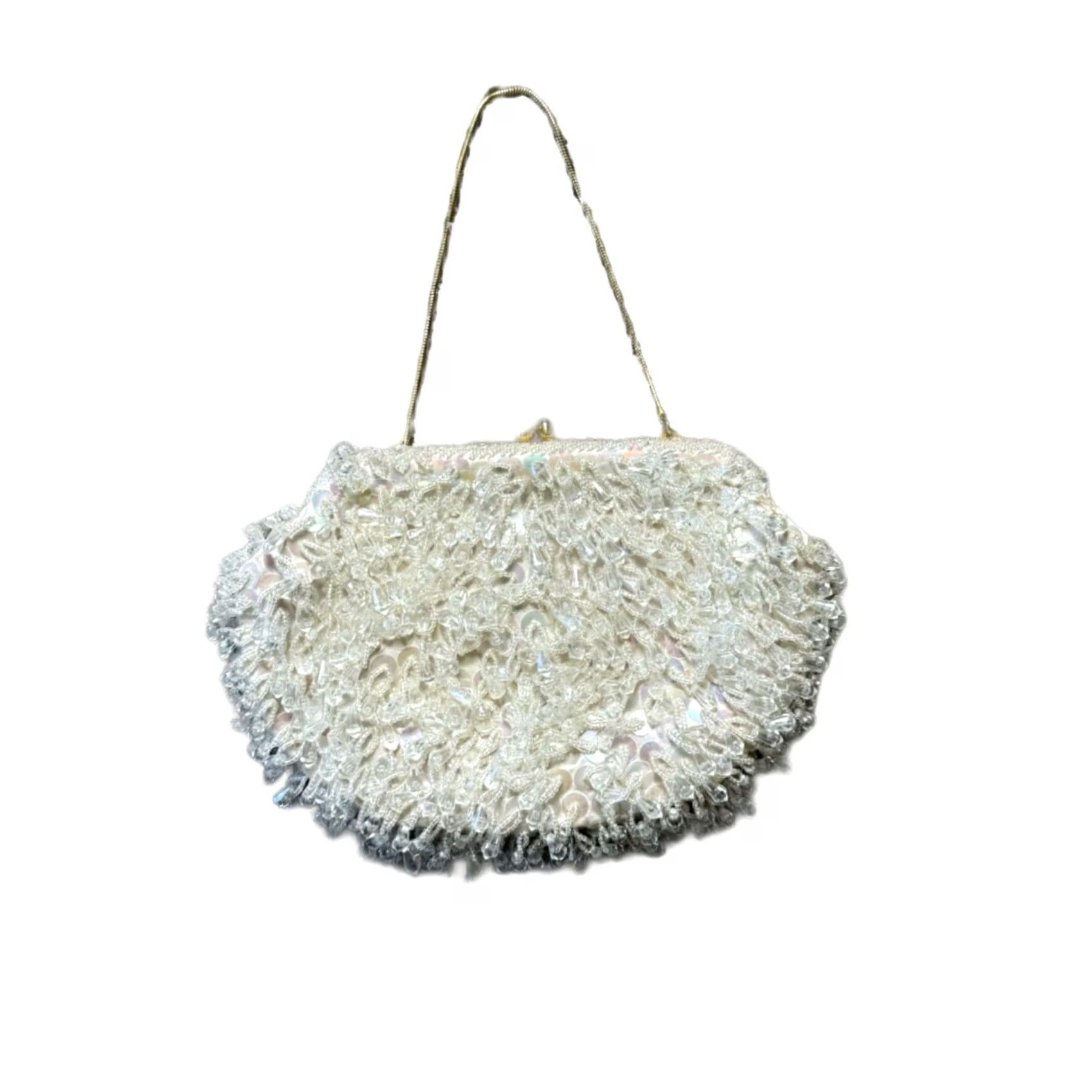 Vintage VINTAGE White Gold Beaded Bag Purse Clutch Women Adult? Size ONE SIZE - 4 Thumbnail
