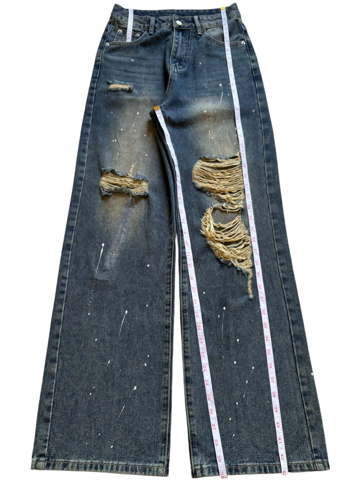 Japanese Brand Vintage Japanese Brand Painted Splattered Ripped Baggy Jeans Size 26" / US 2 / IT 38 - 11 Thumbnail