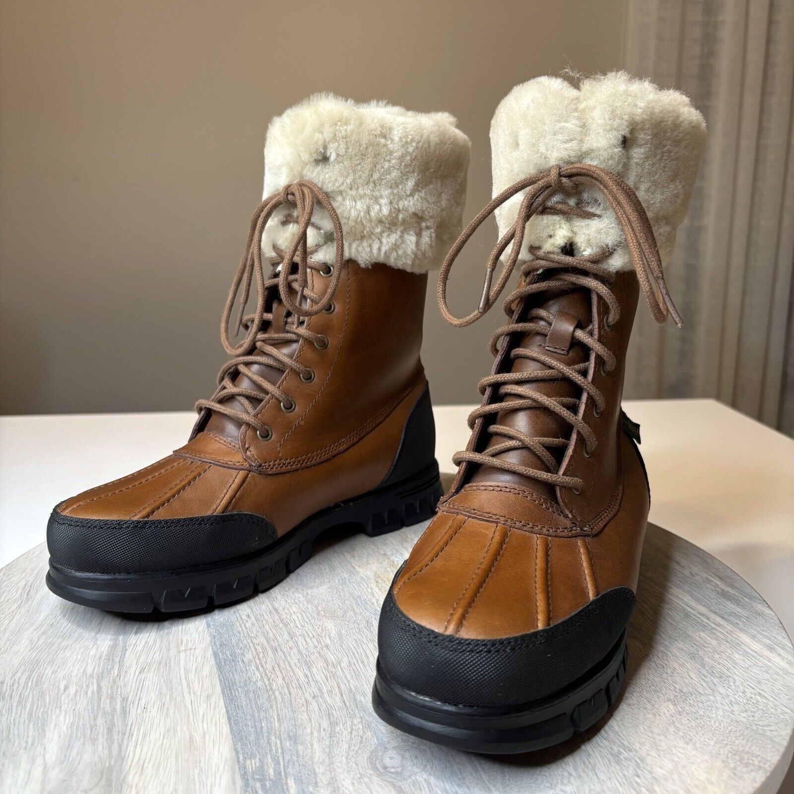 Lauren Ralph Lauren Ralph Lauren Quinta Brown Leather Shearling Boots Size 6 B Size US 6 / IT 36 - 3 Thumbnail