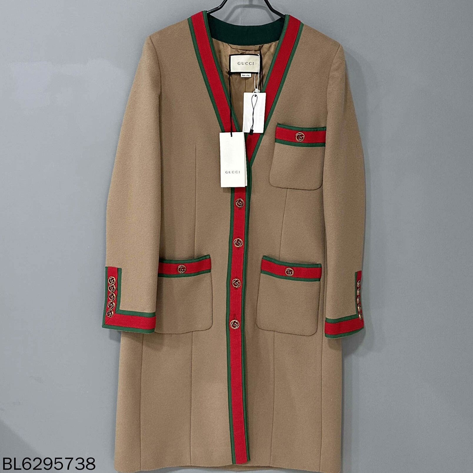 Gucci Gucci Red Green Striped Gold Button Coat Size S / US 4 / IT 40 - 1 Thumbnail