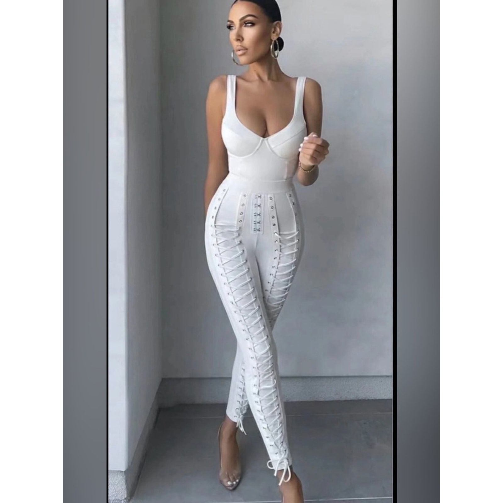 Other New Y2K Vacation White Lace-Up High-Waist Jumpsuit size S Size S / US 4 / IT 40 - 1 Thumbnail