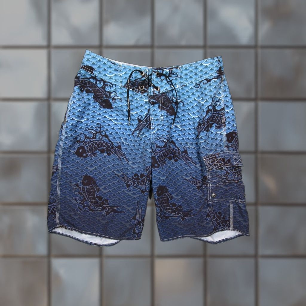 No Fear No Fear Board Shorts Mens 33 Blue Allover Coy Fish 10" Surf Swim Trunks Beach Size US 33 - 1 Thumbnail