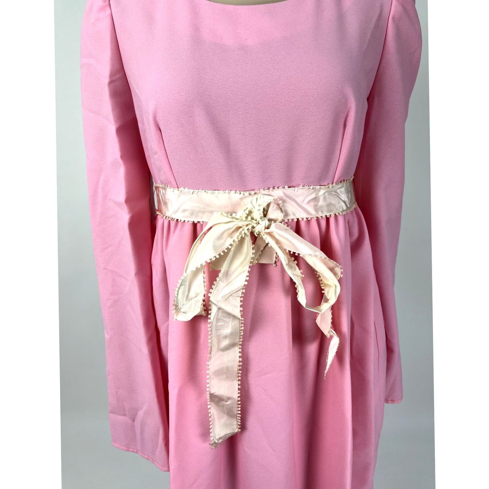 Bell VINTAGE Handmade Women's Maxi Dress Pink 1970s Bell Sleeves Polyester Party Hippy 56" SH to Hem Women S Small Dresses Size 4XL / US 24-26 - 3 Thumbnail