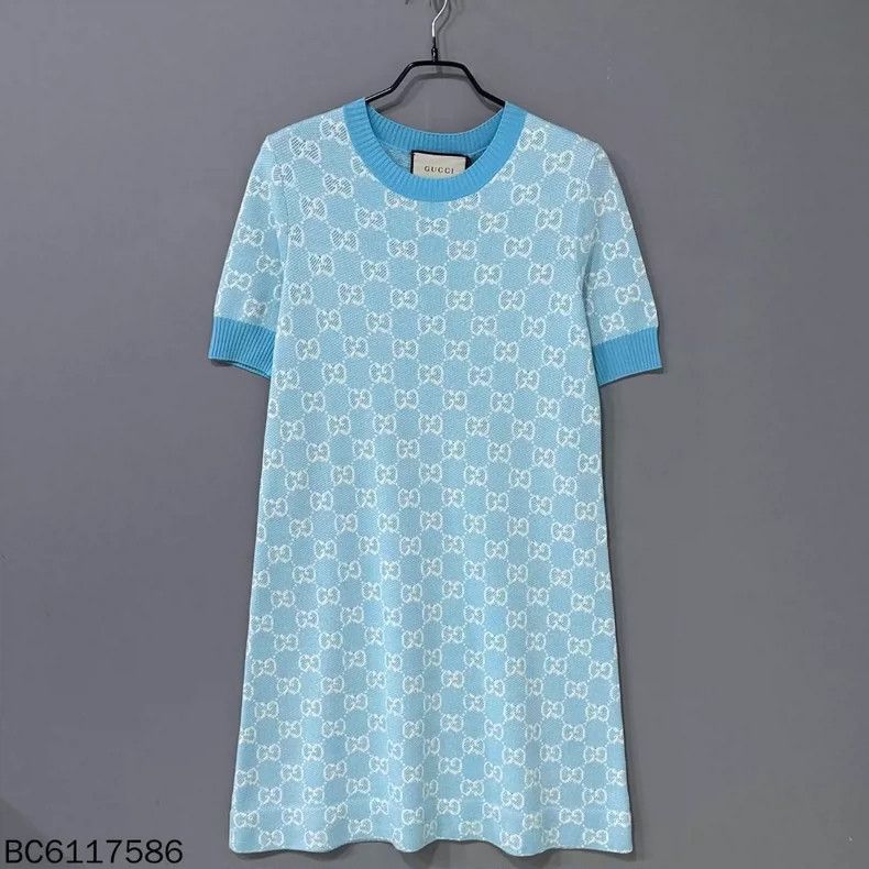 Gucci Sky blue full-print logo dress 2504-Nextarrow