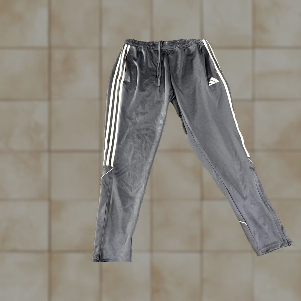 Adidas Adidas Track Pants Mens L Gray Knit Three Stripes Tapered Athletic Soccer Gym Training Running Jogging Pants Size US 33 - 1 Thumbnail