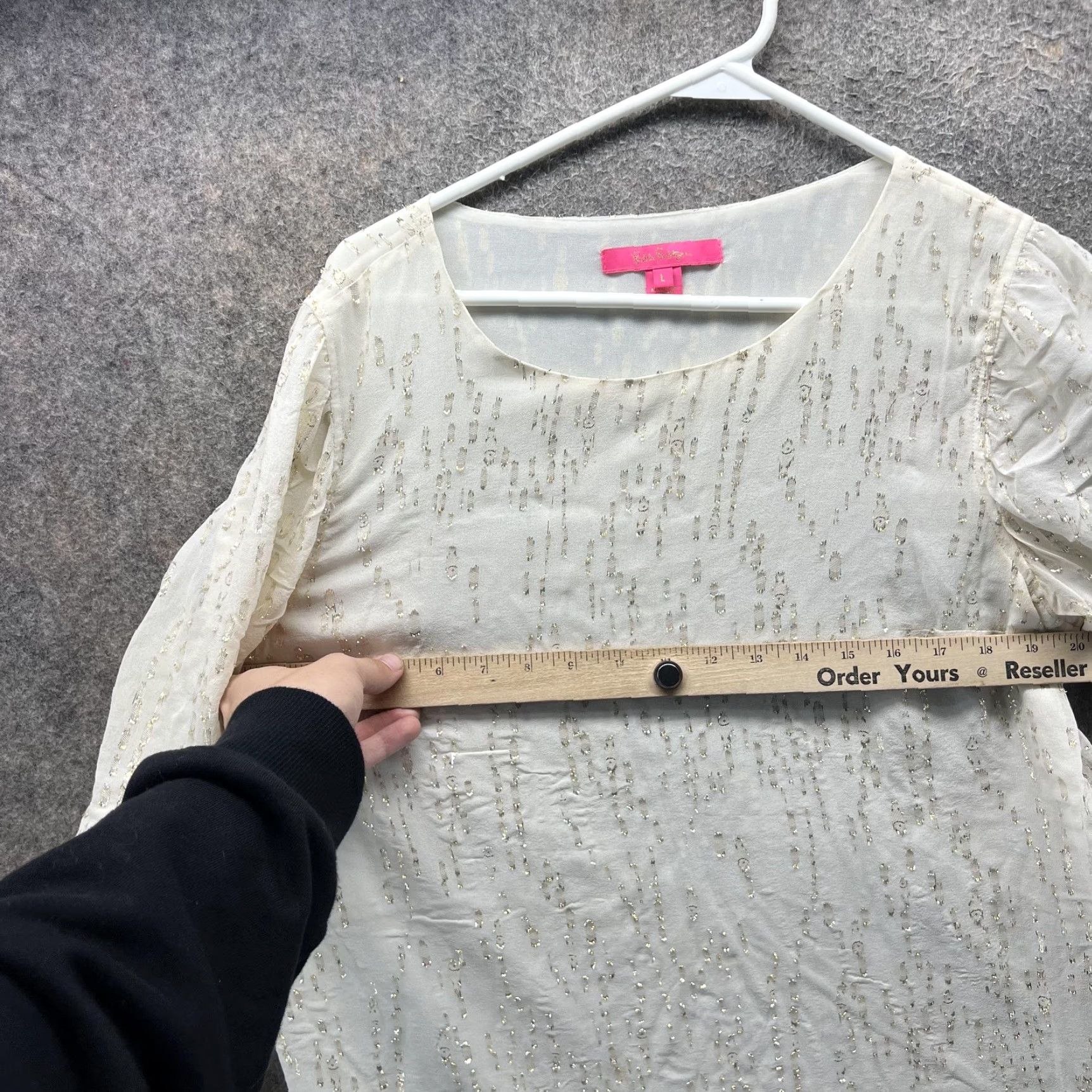 Lilly Pulitzer Lilly Pulitzer Blouse Womens Large White Metallic Silk Blend Long Sleeve Top Size L / US 10 / IT 46 - 5 Thumbnail
