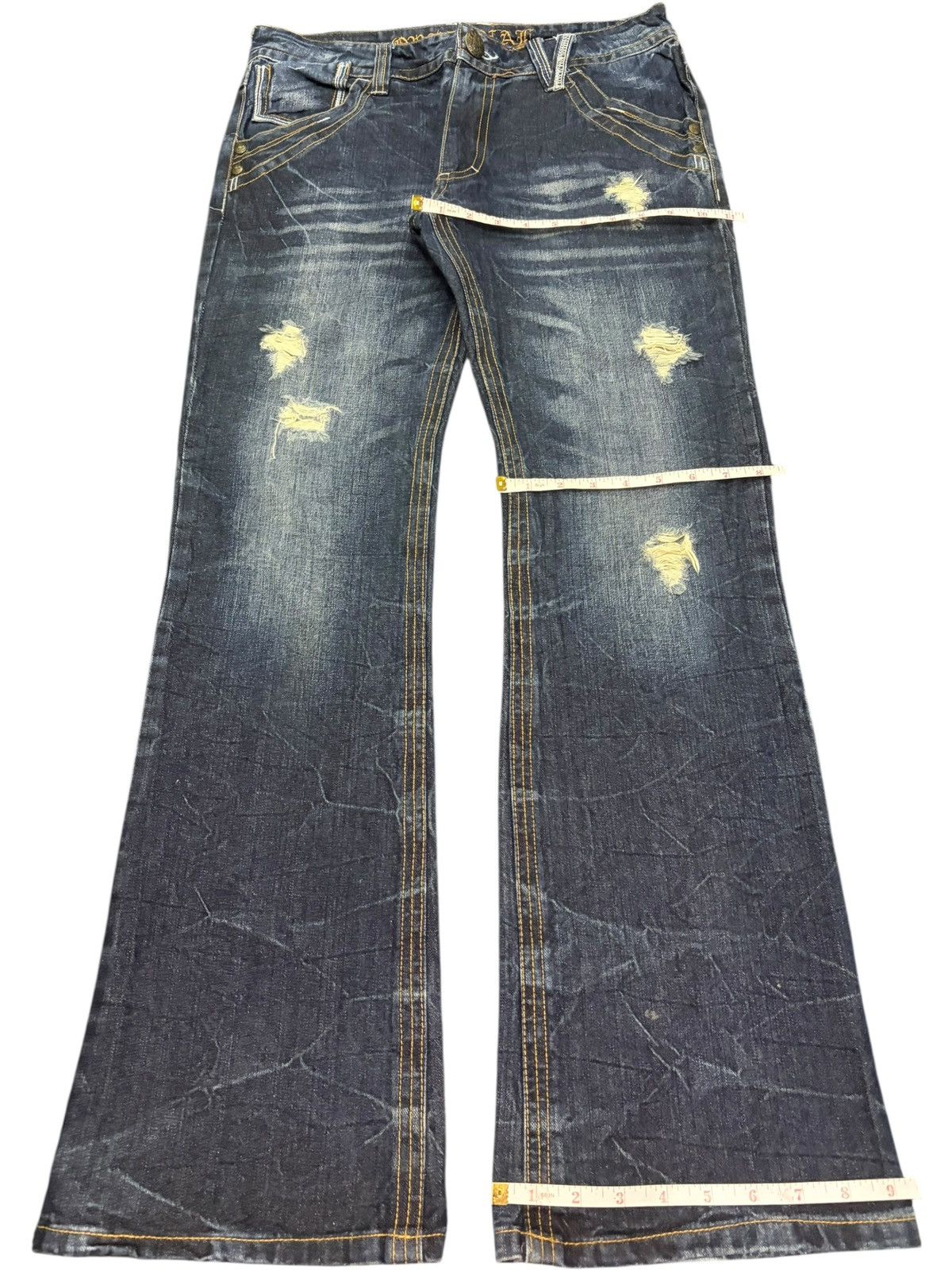If Six Was Nine Vintage Japanese Brand Double Wing Distress Flare Jeans Size 32" / US 10 / IT 46 - 8 Thumbnail