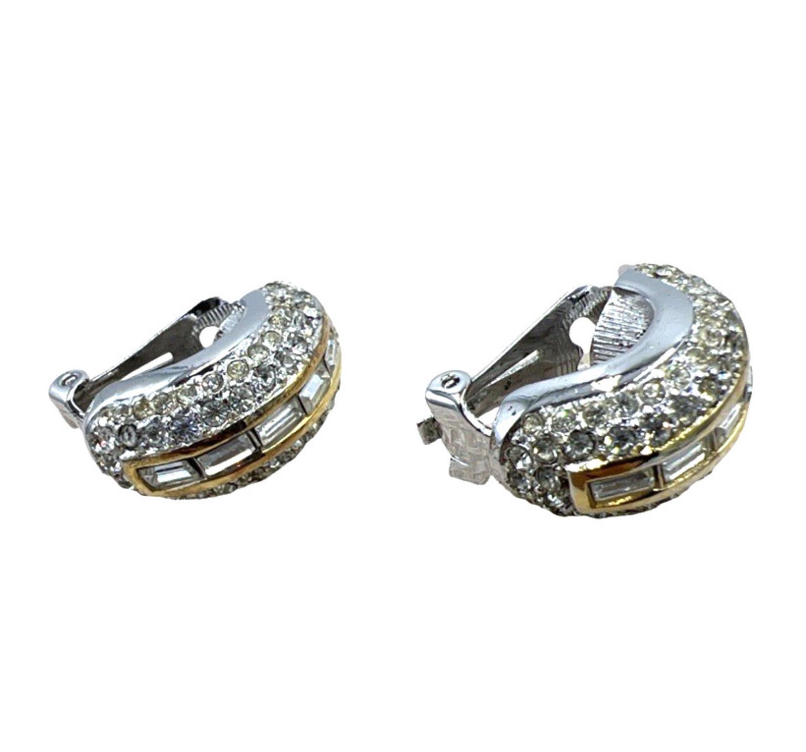 Other Dior Baguette & Pave Rhinestone Half Hoop Gold Tone Earrings Size ONE SIZE - 1 Thumbnail