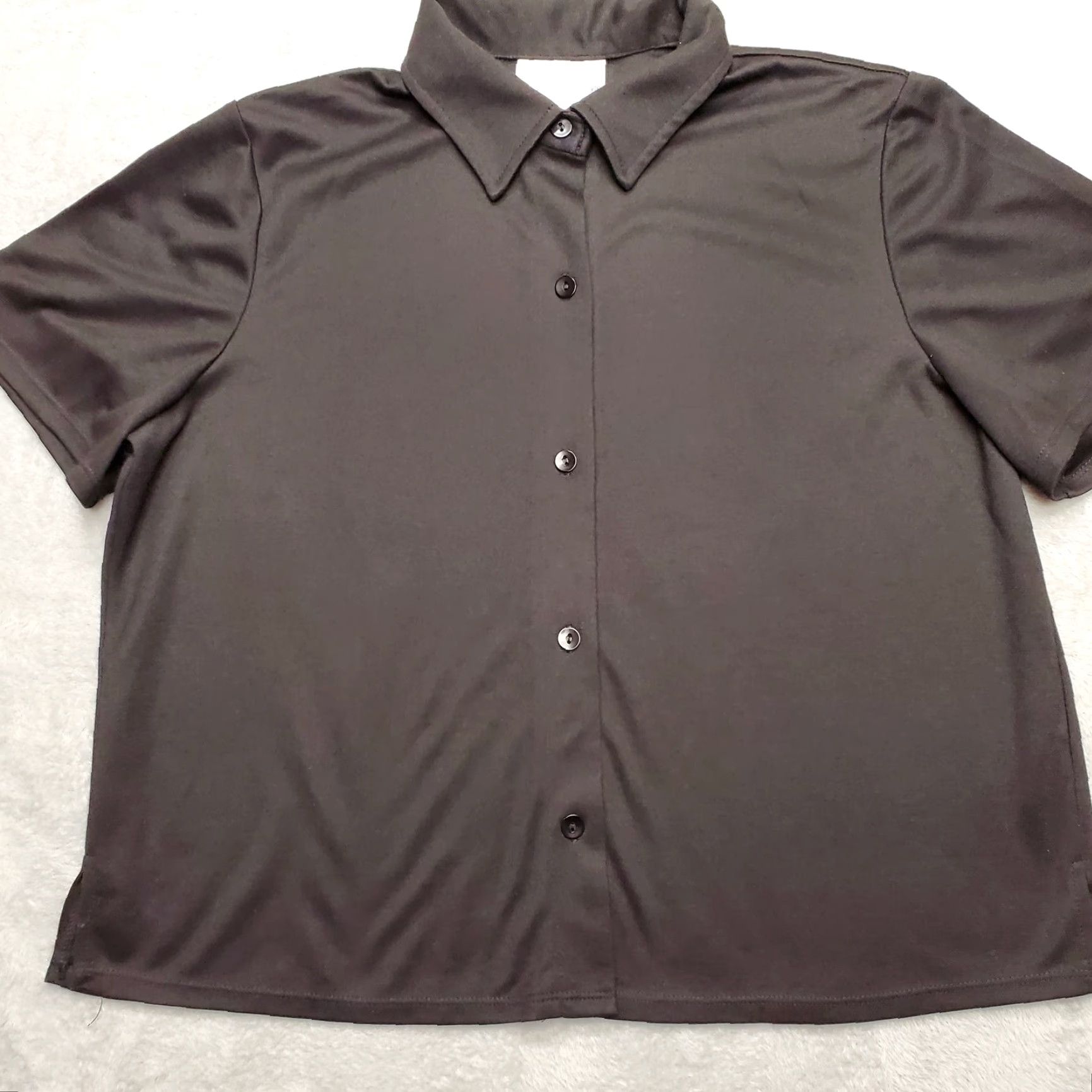 Vintage Susan Graver Shirt Womens 1X Black Short Sleeve Button Casual Shirt Size XL / US 12-14 / IT 48-50 - 2 Thumbnail