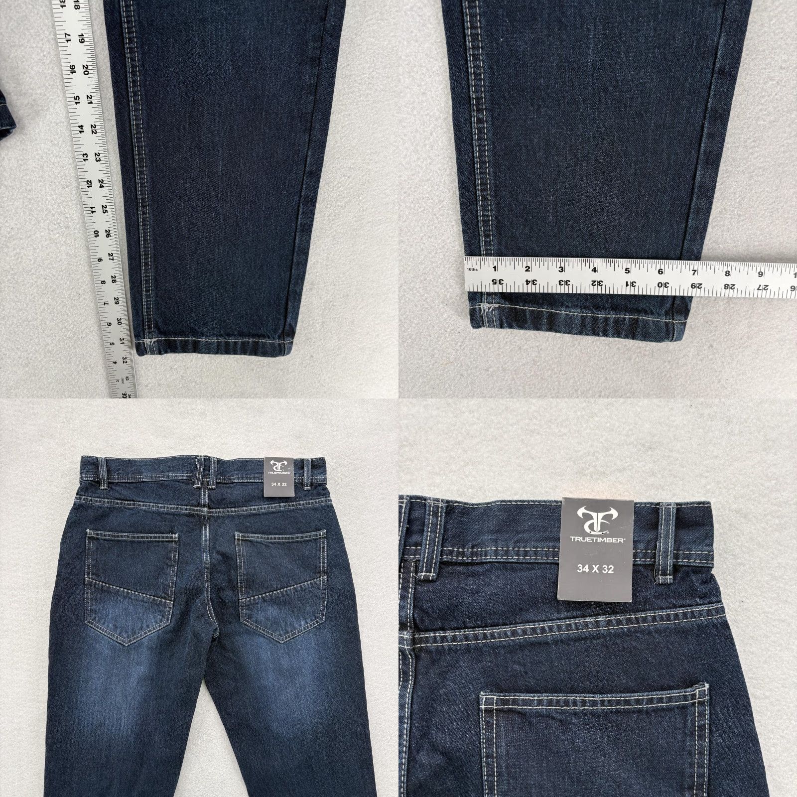 Denime TrueTimber Jeans Mens 34x32 Blue Dark Wash Regular Straight Cotton Denim NWT Size US 34 / EU 50 - 8 Thumbnail