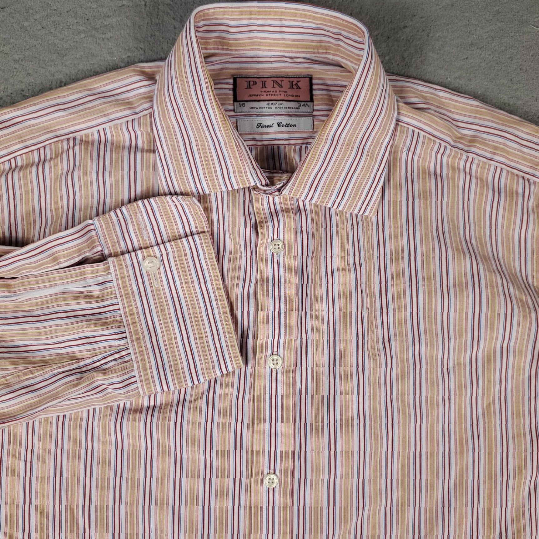 Pinko VINTAGE? No — Thomas Pink Shirt Mens Size 16 Red Blue Striped Dress Shirt Long Sleeve Button Up Cotton Classic Fit 16 Red Mens Regular Shirt Size 42R - 2 Thumbnail