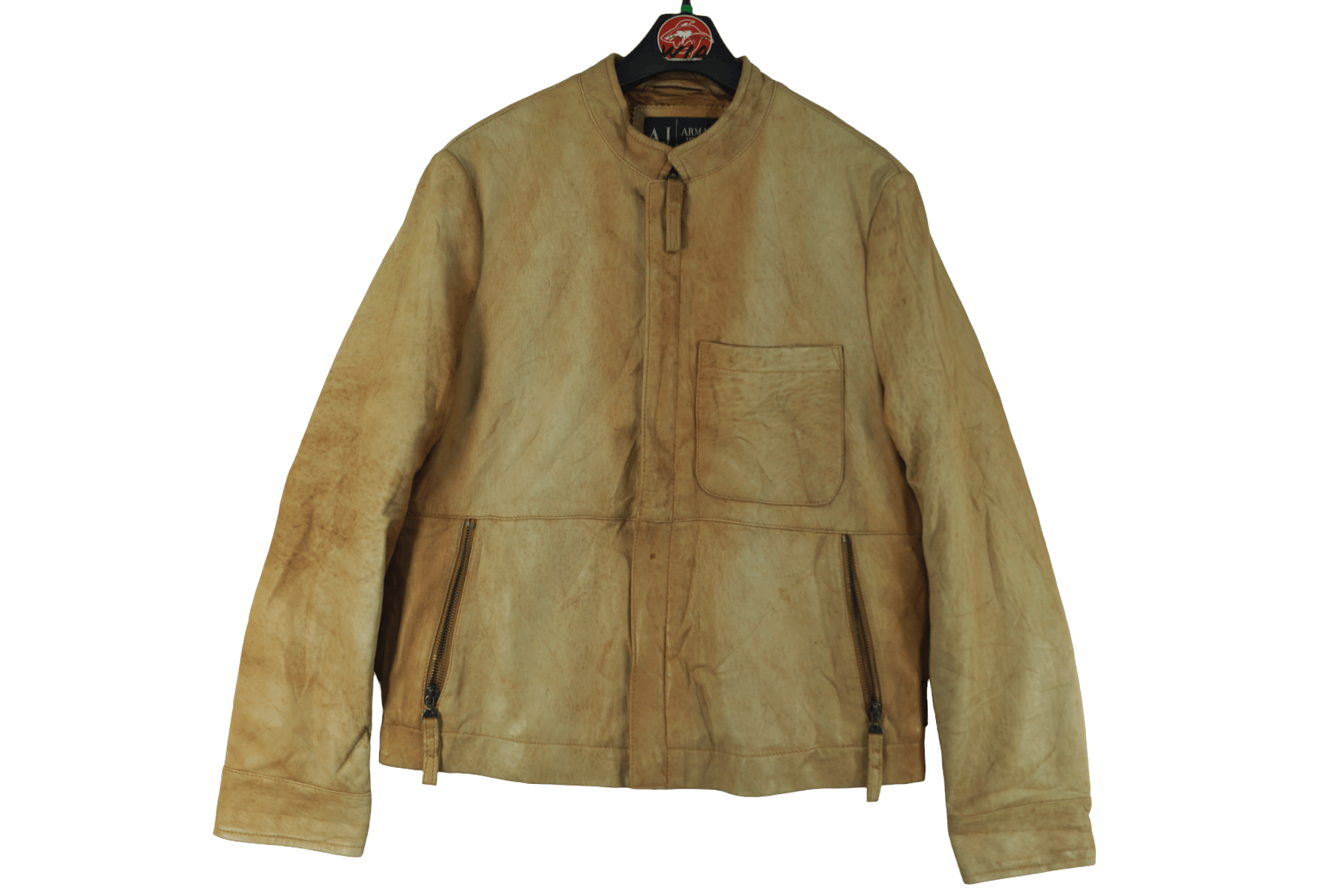 Rare!! Armani Jeans Leather Jacket Nice Design