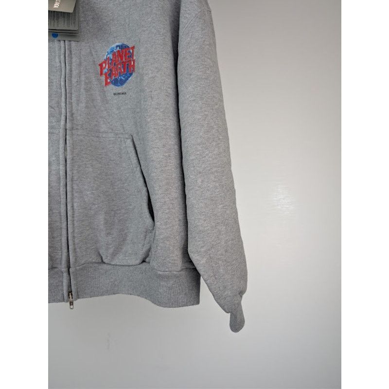Balenciaga o1rshd1 Q:2 / Planet Earth Molleton Arch Zip-Up Hoodie Grey Size US M / EU 48-50 / 2 - 6 Thumbnail