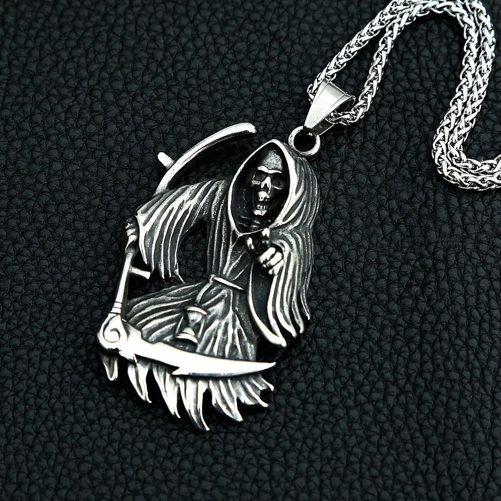 Vintage Skull Pendant Necklace Mens Stainless Steel Size ONE SIZE - 3 Thumbnail
