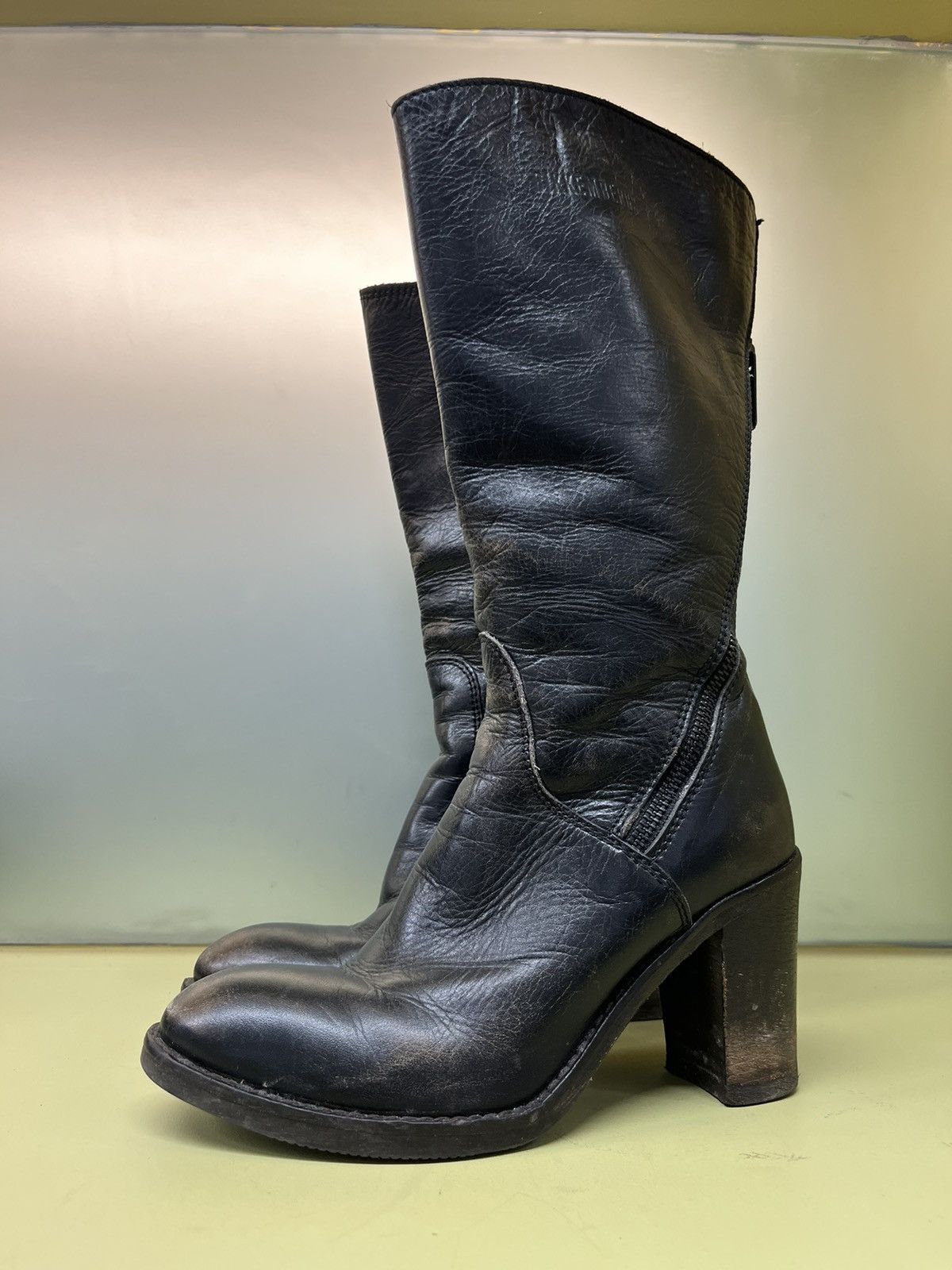 image of Dirk Bikkembergs Vintage Leather Heel Shoes Boots in Black, Women's (Size 7)