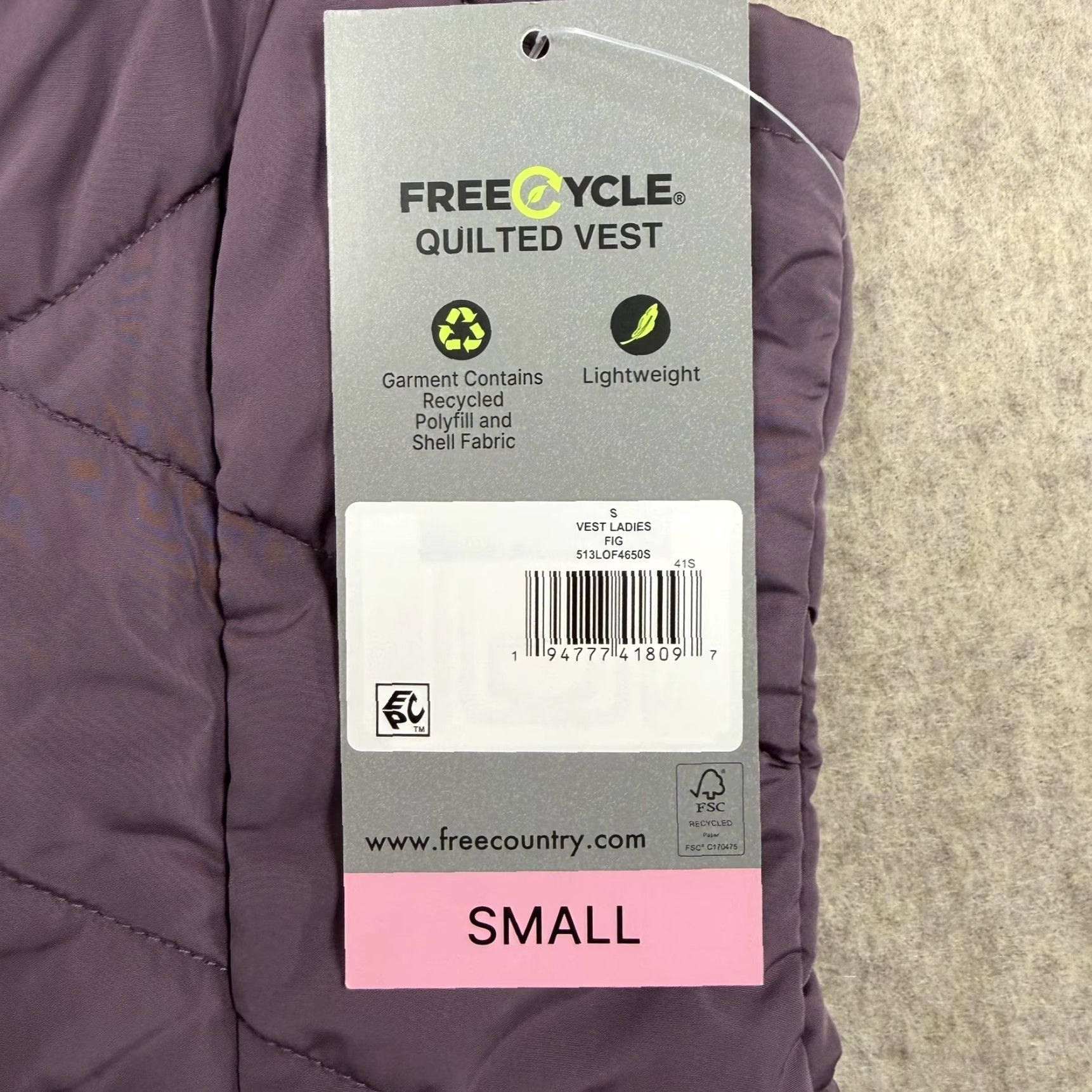 Free Country Free Country Vest Womens Small Purple Quilted Lightweight Zip Pockets Solid Polyester REPREVE Fall Spring Winter - Adult Casual Travel Size S / US 4 / IT 40 - 3 Thumbnail