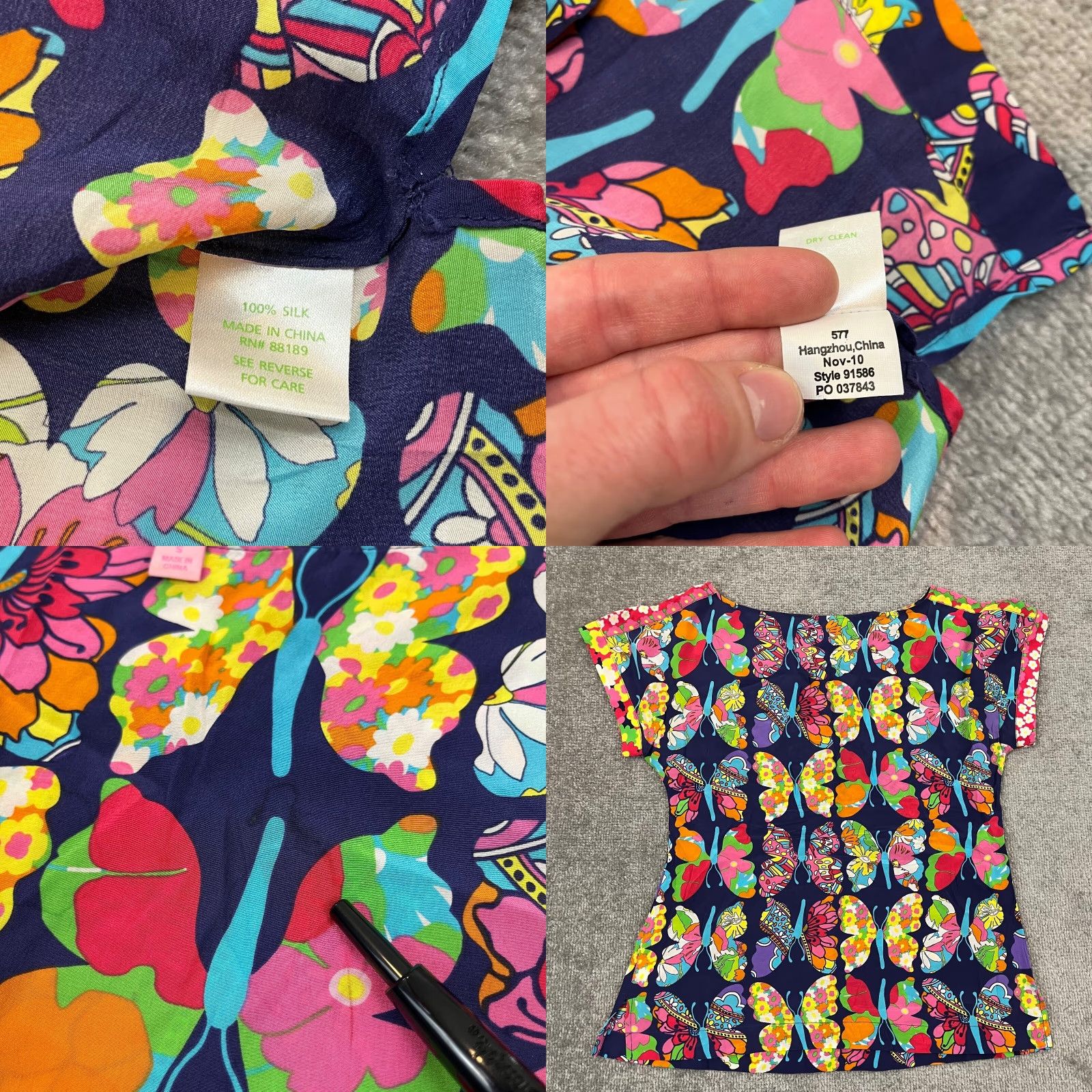 Lilly Pulitzer Lilly Pulitzer Top Womens Small Blue Colorful Butterfly 100% Silk Round Size S / US 4 / IT 40 - 8 Thumbnail