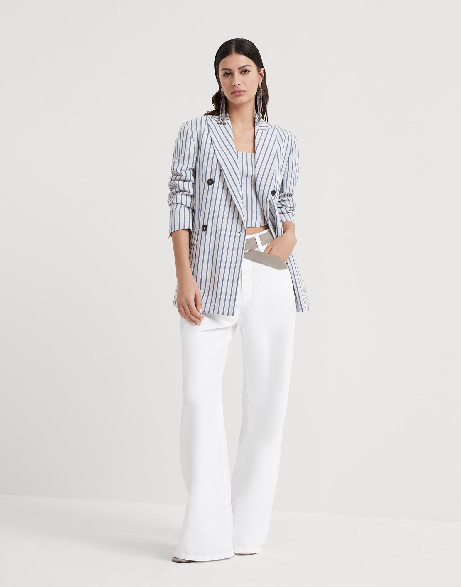 Brunello Cucinelli o1w1db10825 Woven Jacket Wool in Open White Size M / US 6-8 / IT 42-44 - 5 Thumbnail