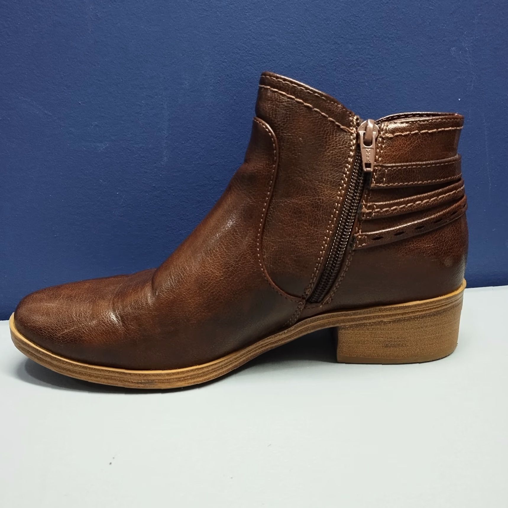Vintage Baretraps Medley Ankle Bootie Womens Size 8M Brown Manmade Block Heel Side Zip - G41 Size US 8 / IT 38 - 6 Thumbnail
