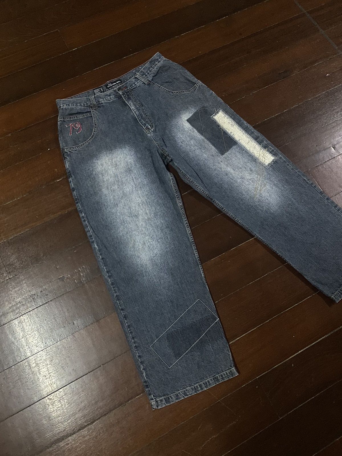 Designer × JNCO FIRE 🔥 NO BOUNDARIES WIDE LEG PATCH WORKS BELL BOTTOM Size US 36 / EU 52 - 7 Thumbnail
