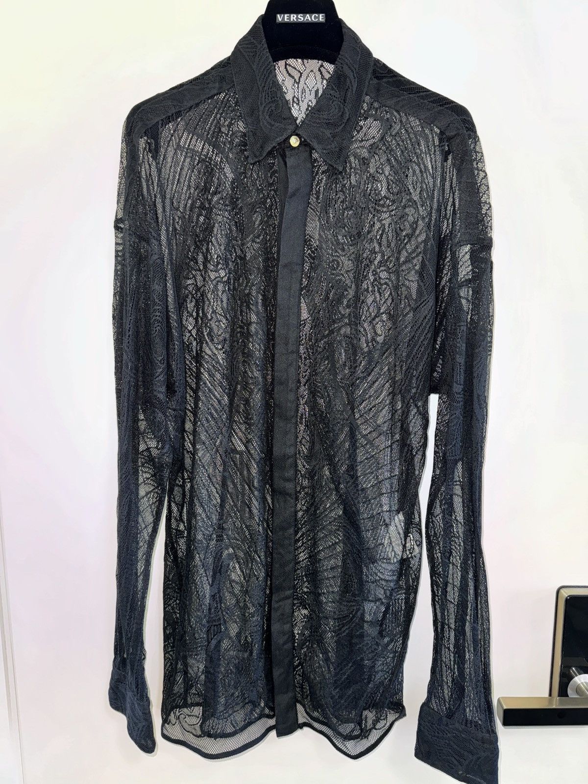 Versace SS12 Runway Lace Shirt Black Medusa French Lace Sheer 38 Size US M / EU 48-50 / 2 - 2 Thumbnail