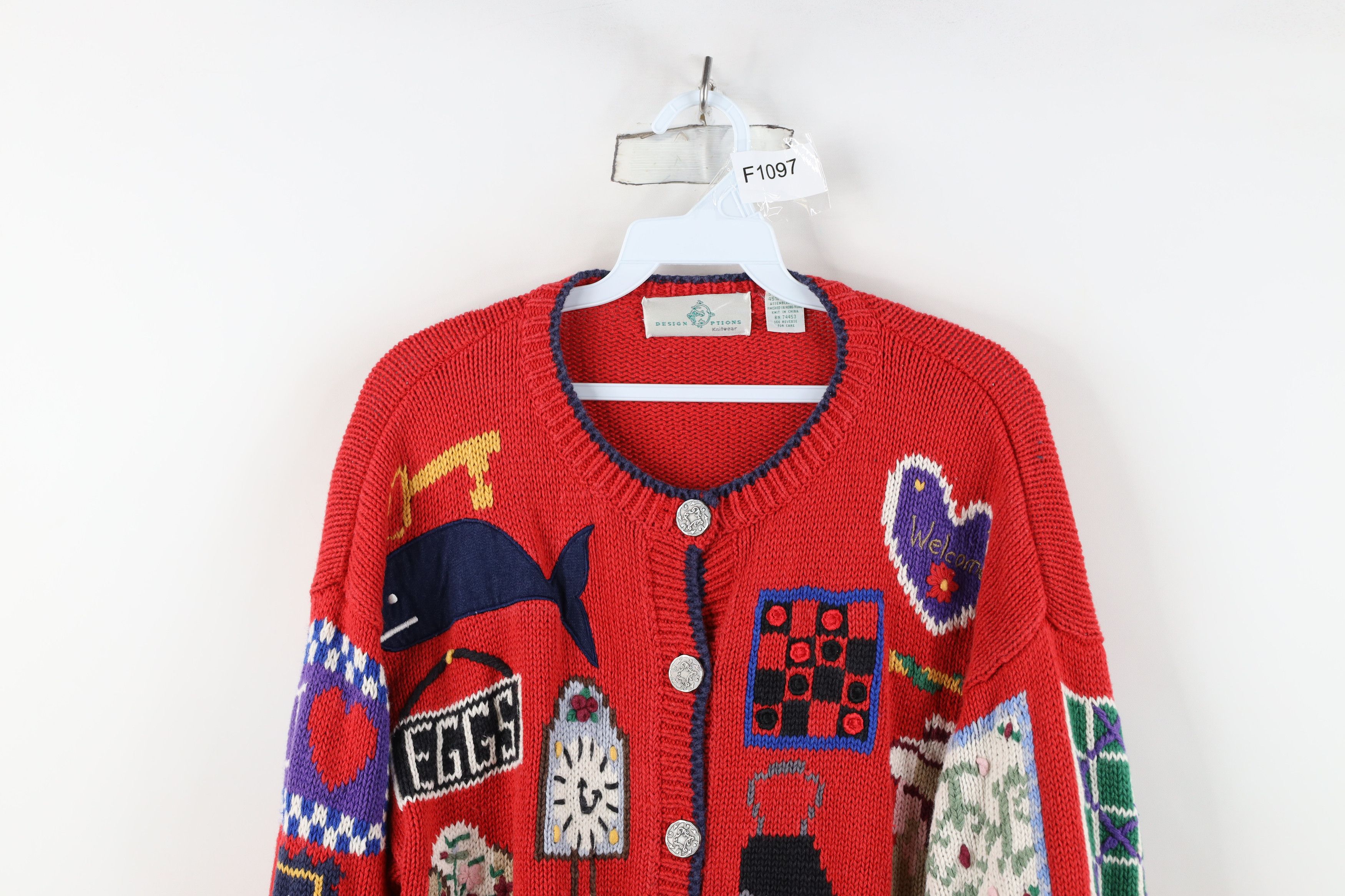 Vintage Vintage 90s Design Options Quilt Knit Cardigan Sweater Size L / US 10 / IT 46 - 2 Thumbnail