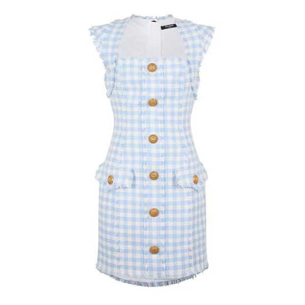 Balmain o1g2r1mq0924 Mini Dress in White & Blue Size S / US 4 / IT 40 - 1 Thumbnail