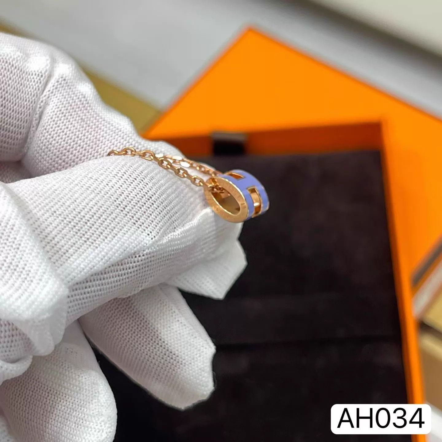 Hermes Hermès Mini Pop H Classic Rose Gold Lilac Necklace AH034 Size ONE SIZE - 7 Thumbnail