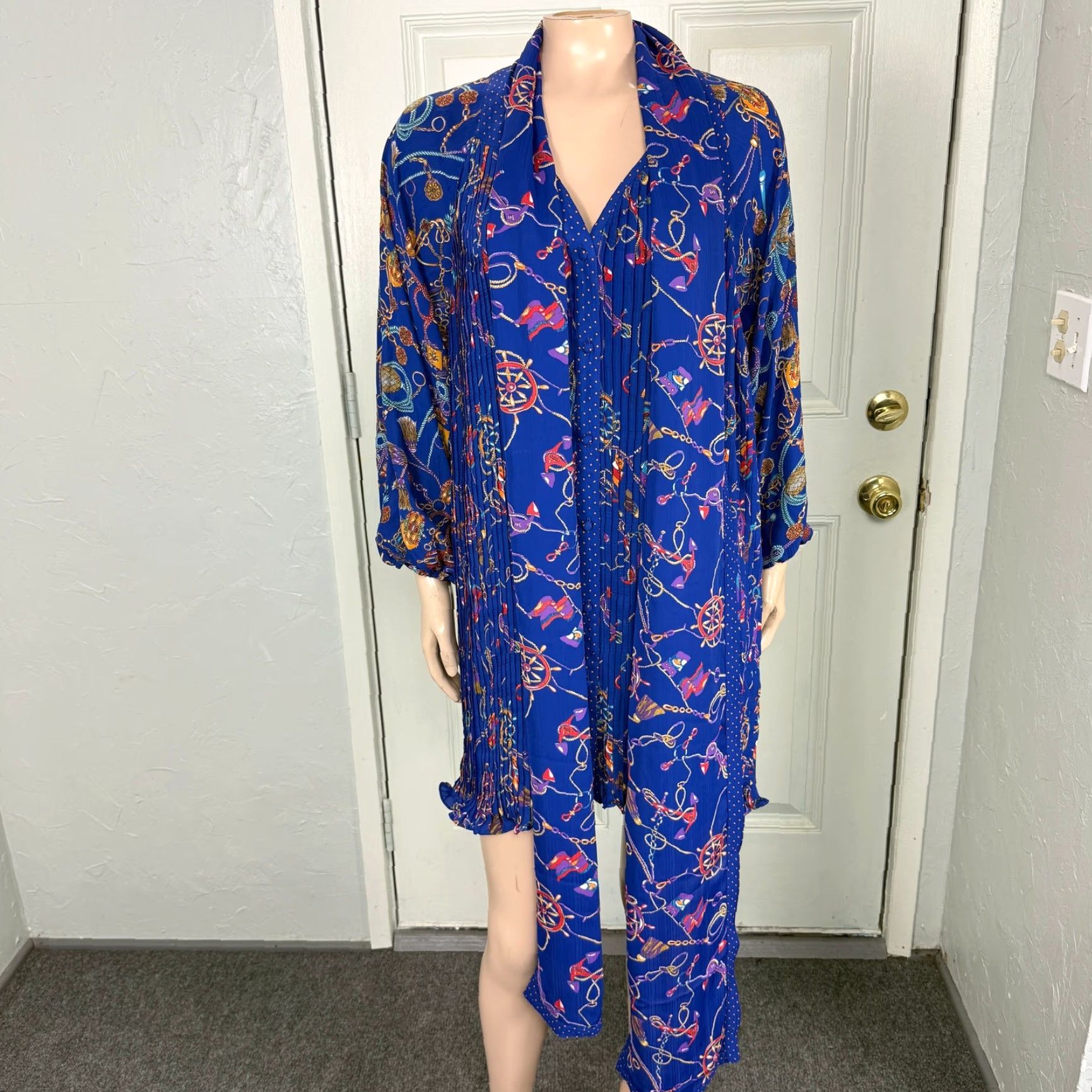 Vintage VINTAGE 90s Diane Fries Dress Shirt Dress Bohemian Blue Polyester Long Sleeve Casual Womens Size ONE SIZE - 2 Thumbnail