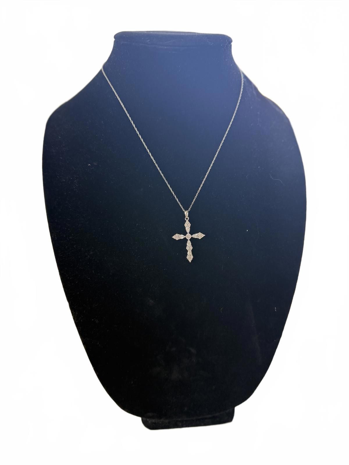 Unknown London Sterling Silver Cross Necklace w/ Simulated Diamonds Size ONE SIZE - 1 Thumbnail