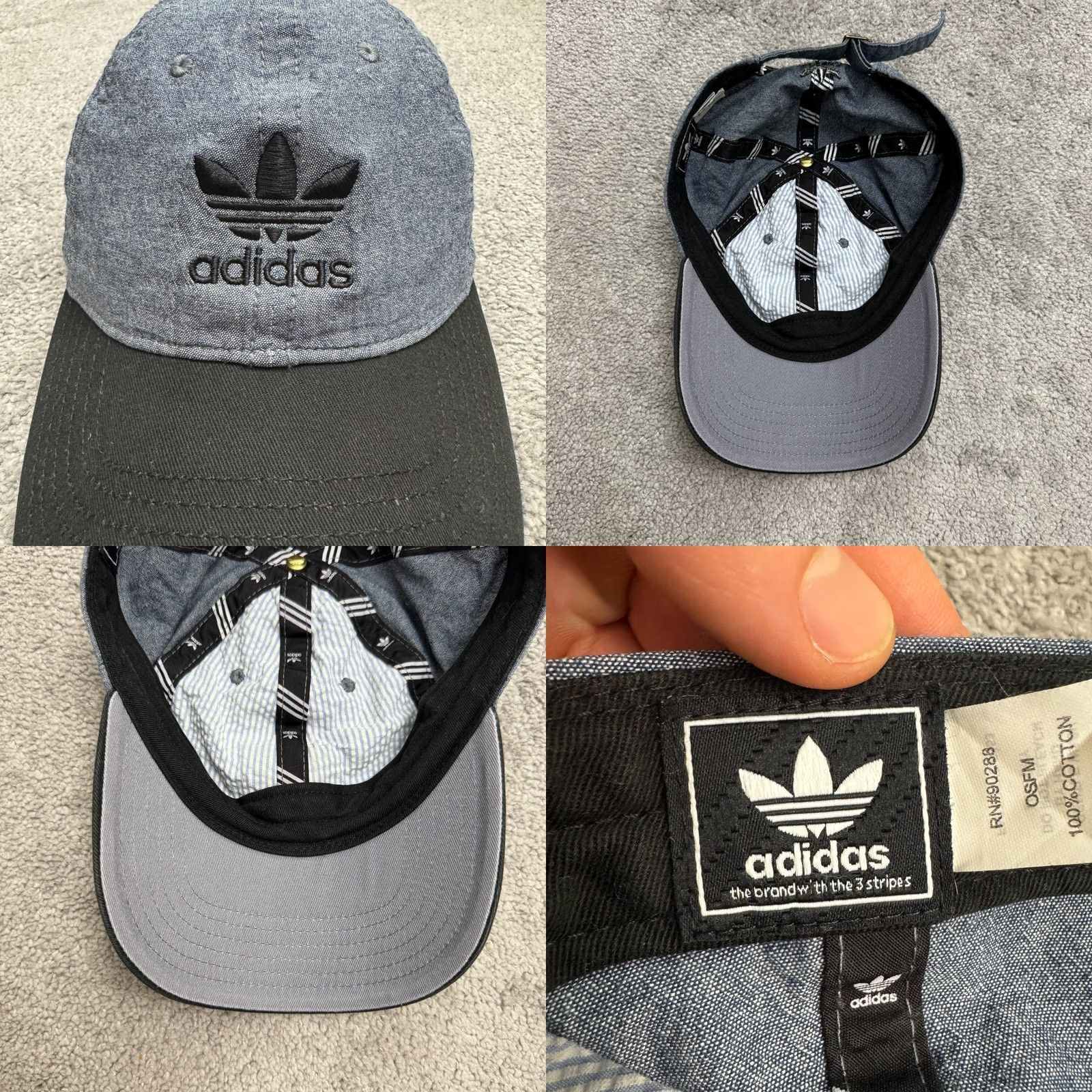 Adidas Adidas Originals Trefoil Chambray Adjustable Hat Cap Mens OSFA Blue Black Cotton Size ONE SIZE - 8 Thumbnail