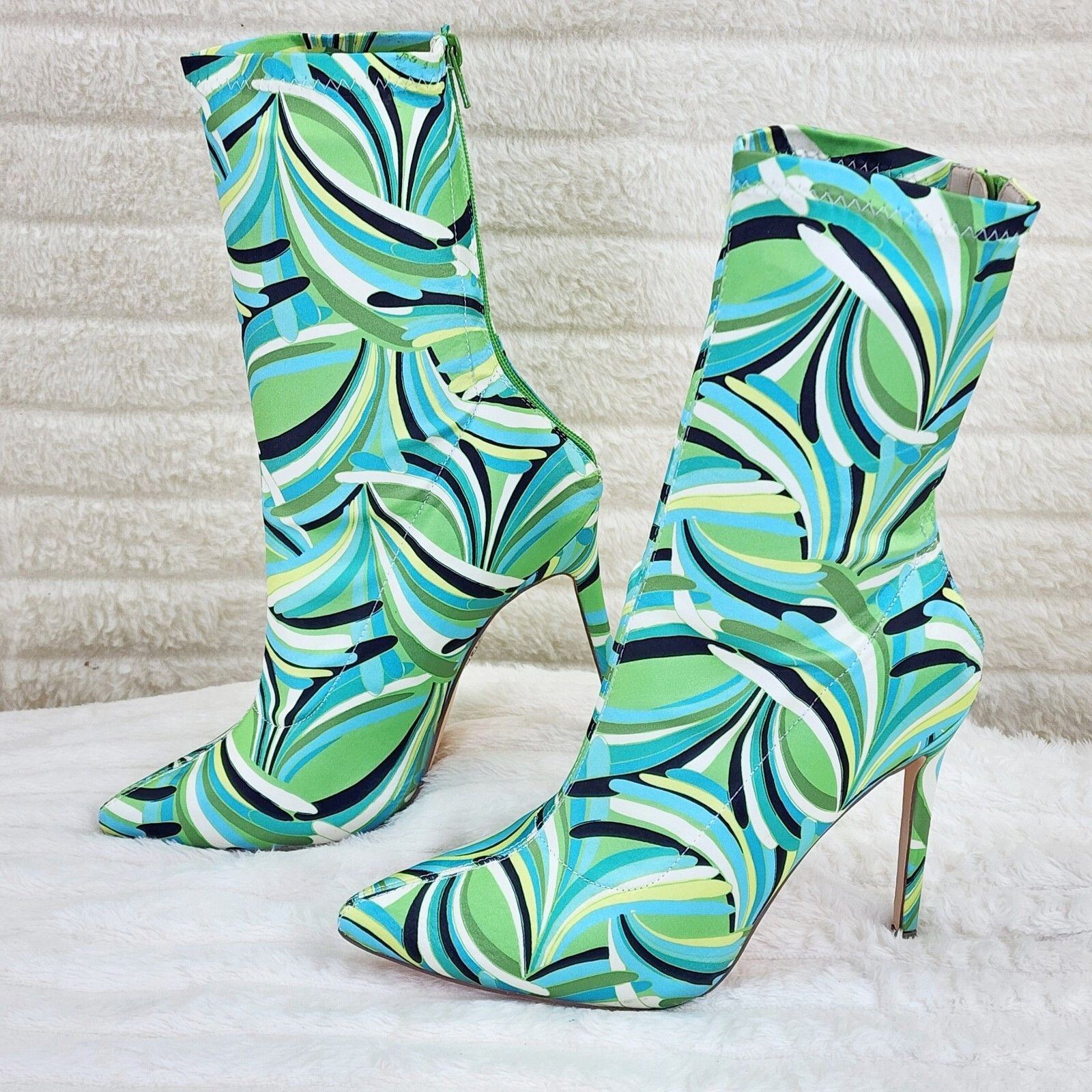 Other Odin Crazy Wild Color Pattern High Heel Stretch Fabric Ankle Size US 9 / IT 39 - 5 Thumbnail