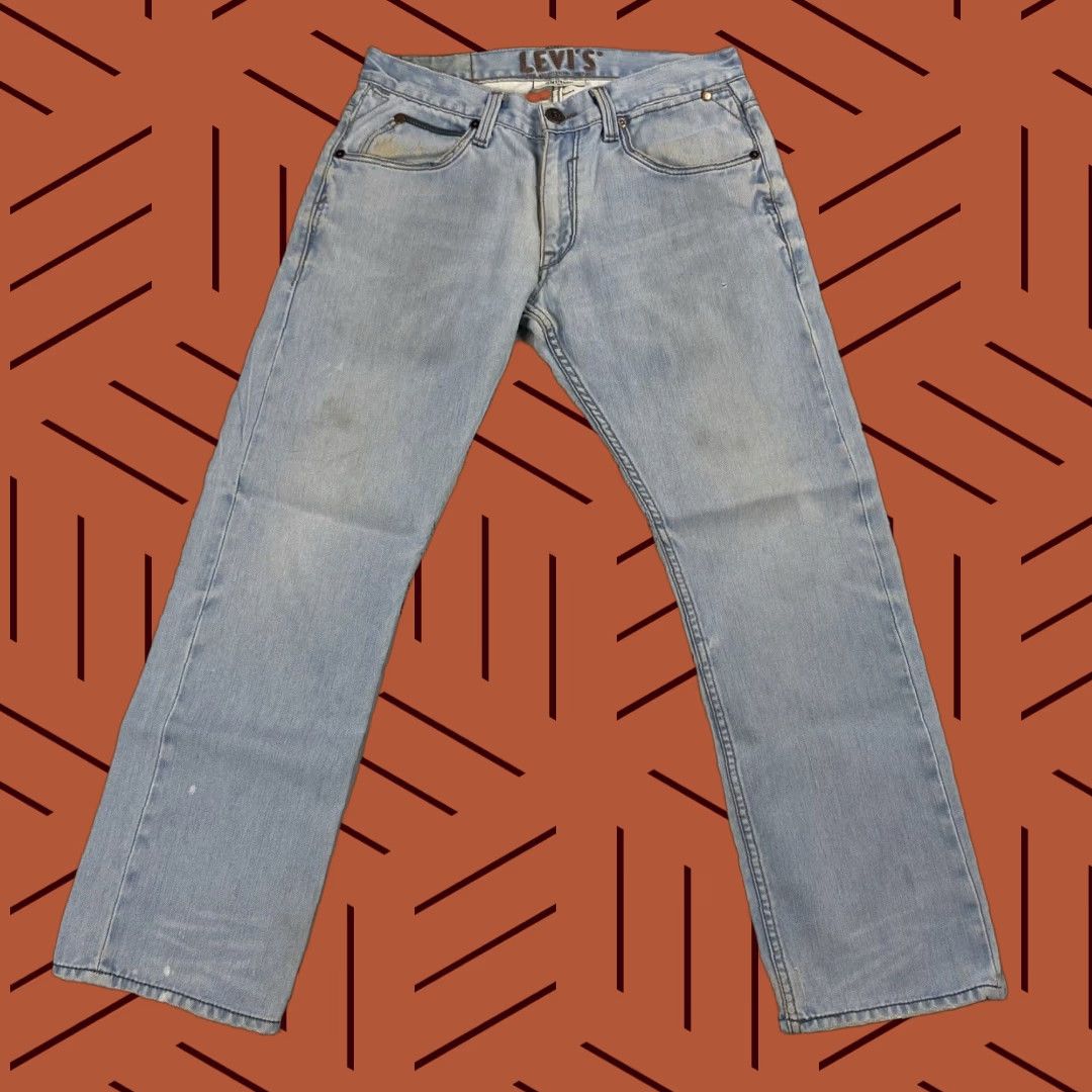 LEVIS SLIM STRAIGHT 514 ACCENTED POCKET DISTRESSED LIGHT WASH JEANS 33X31 Y2K