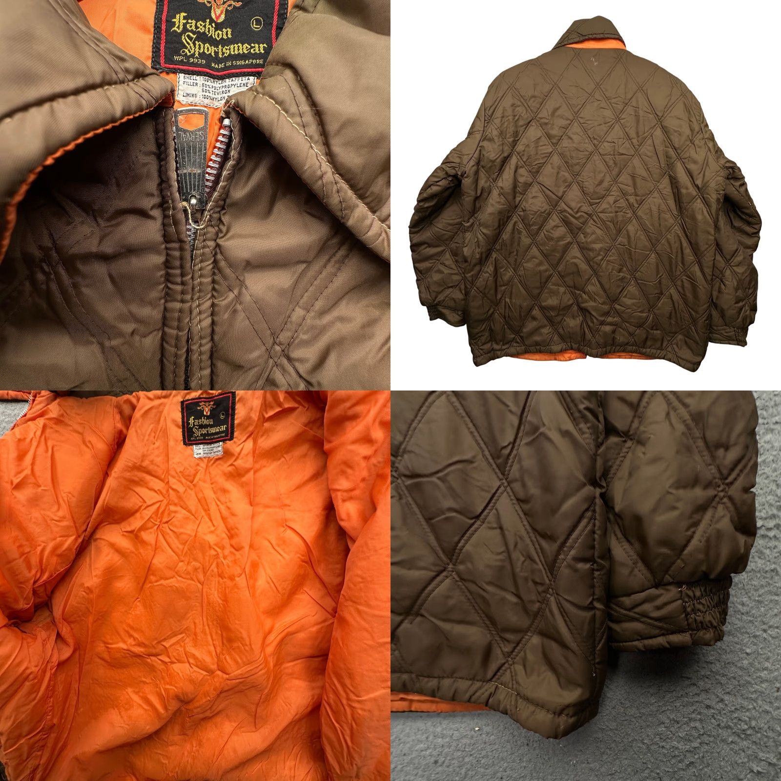 Vintage VINTAGE Fashion Sportswear Quilted Puffer Jacket Mens L Brown Orange Short Zip Solid 70s Size US L / EU 52-54 / 3 - 8 Thumbnail