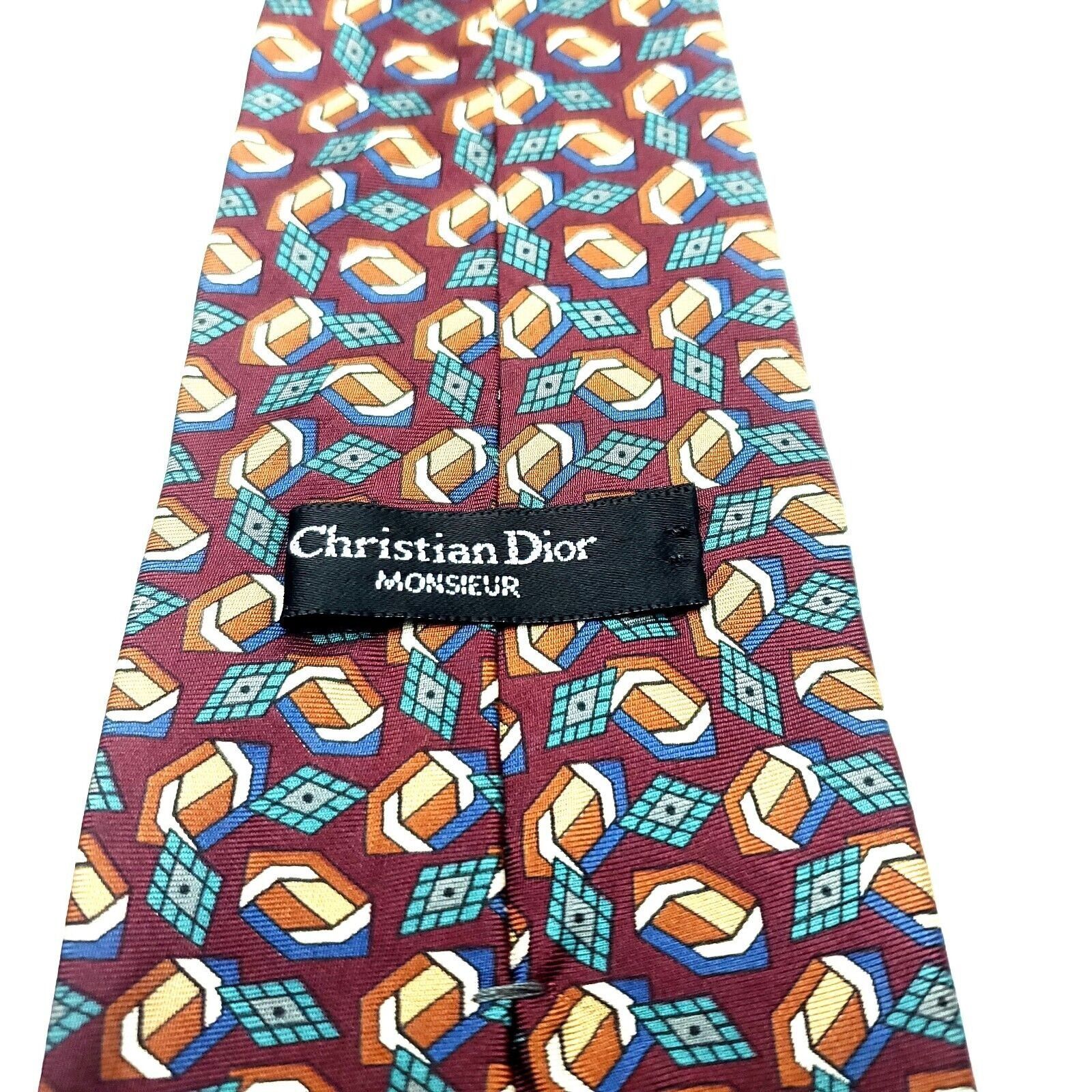 Christian Dior Monsieur Christian Dior Silk Tie Print Red Geometric Italy Size ONE SIZE - 4 Thumbnail