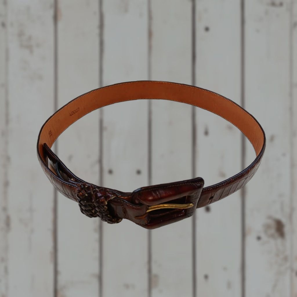 Brighton VINTAGE Brighton Belt Croc Print Leather Brown Brass Buckle Adjustable 31-34 Inches Women Medium Size ONE SIZE - 1 Thumbnail