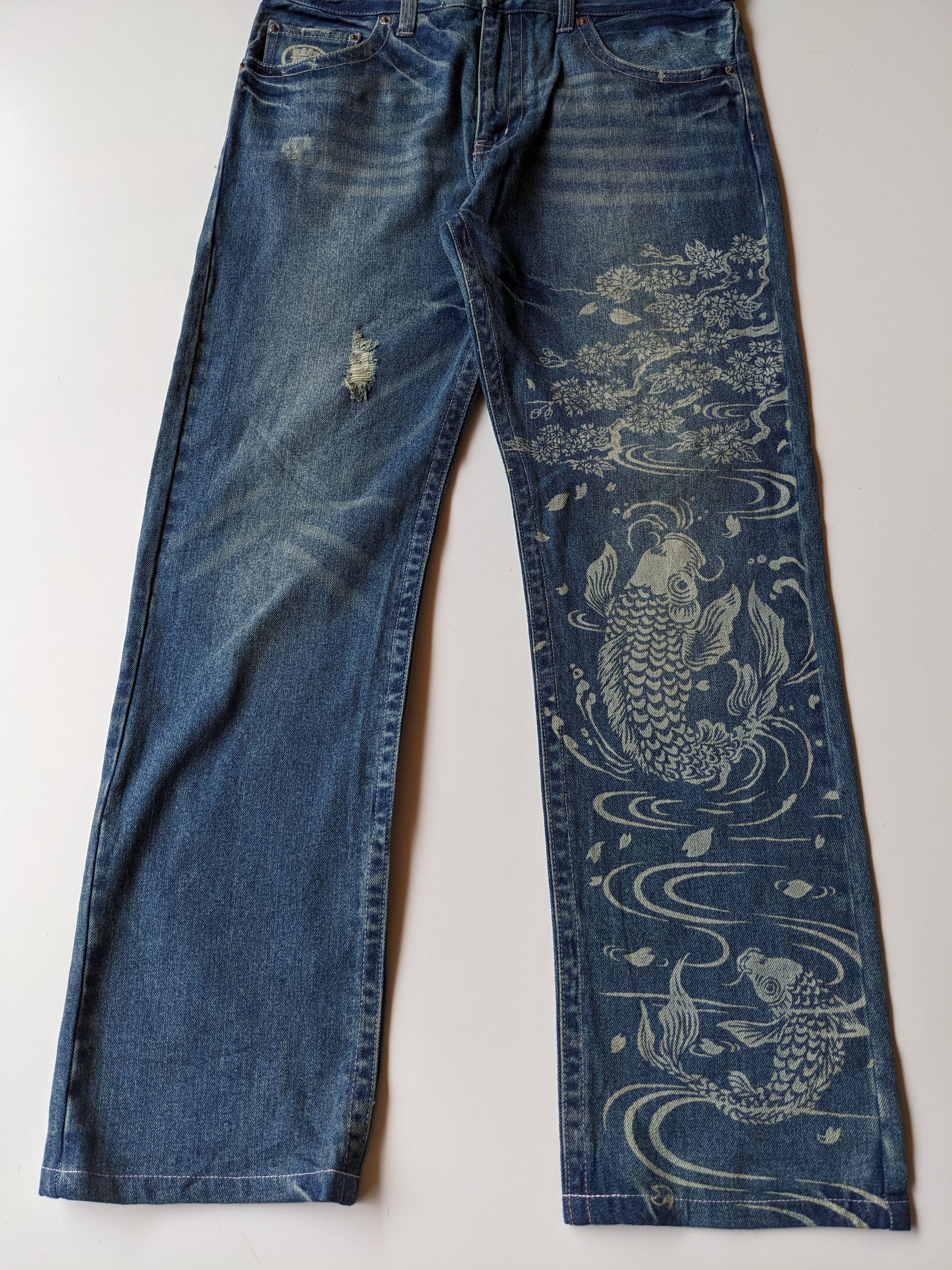 Japanese Brand Vintage Karakuri Koi Fish ripped jeans Size US 36 / EU 52 - 4 Thumbnail