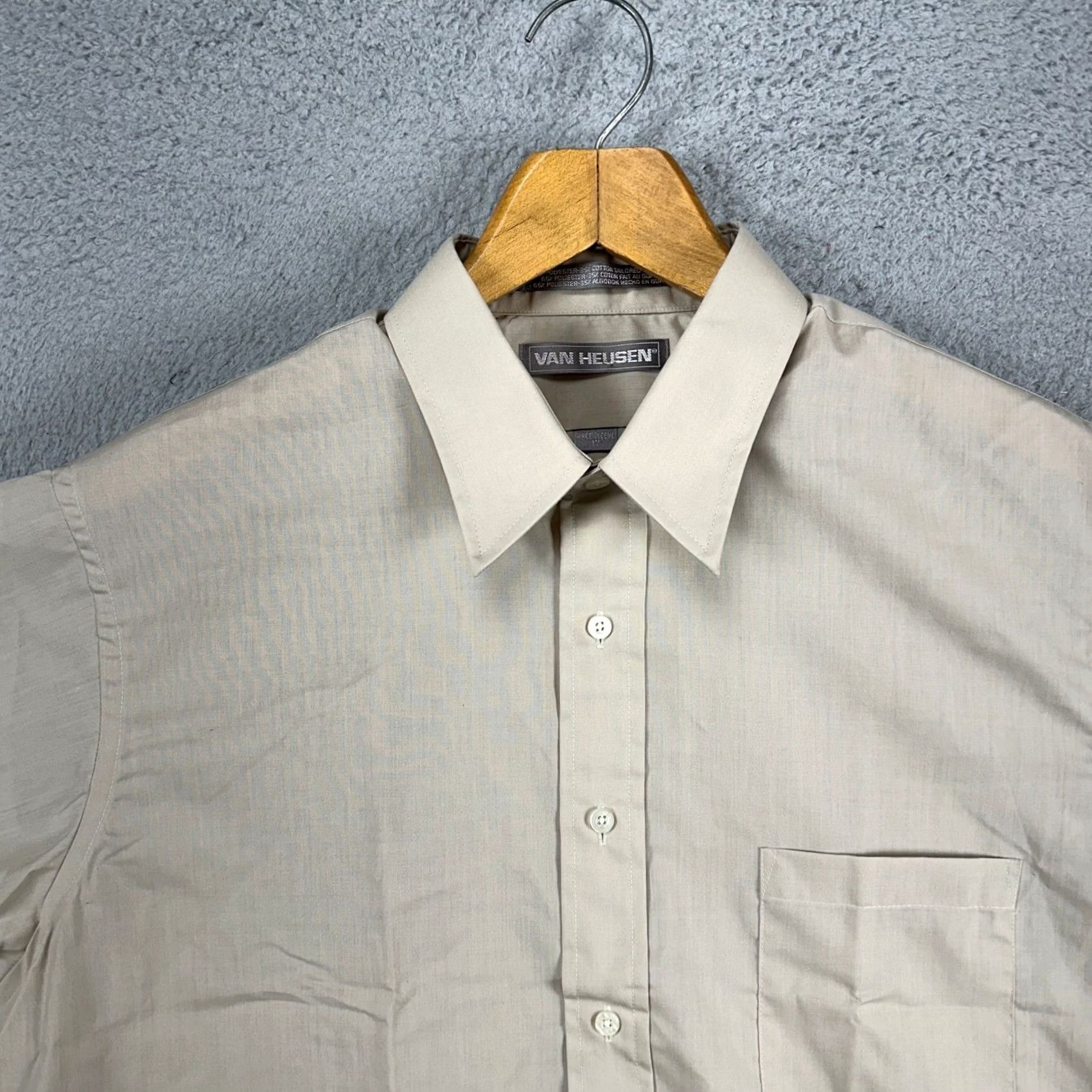 Van Heusen VINTAGE Van Heusen Mens Dress Shirt 17 Beige Button Up Half Sleeve Pocket NEW Shirt Mens 17 Beige Pocket VINTAGE Size 46R - 6 Thumbnail