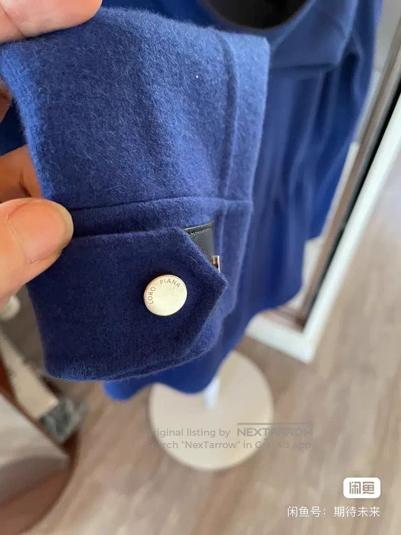 Loro Piana Loro Piana Blue baby cashmere coat with leather trimmings, Size XS / US 0-2 / IT 36-38 - 9 Thumbnail