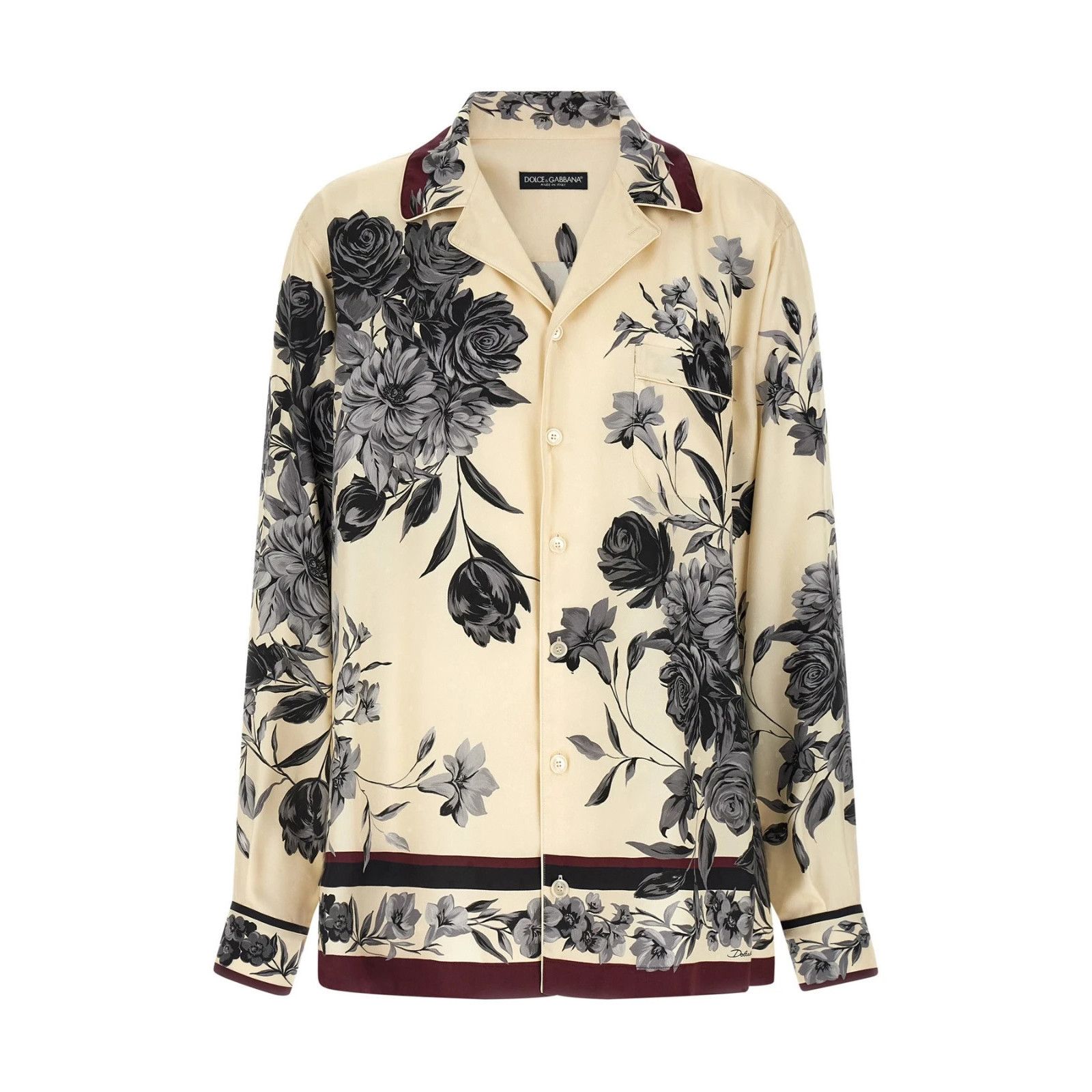 DOLCE & GABBANA Bouquet Fiori Flower White Blue Silk Shirt N