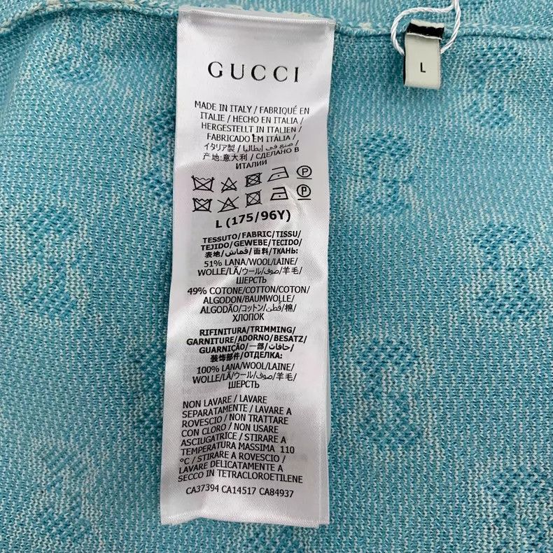 Gucci Gucci Light blue logo jacquart full-print wool round-neck l Size US L / EU 52-54 / 3 - 6 Thumbnail