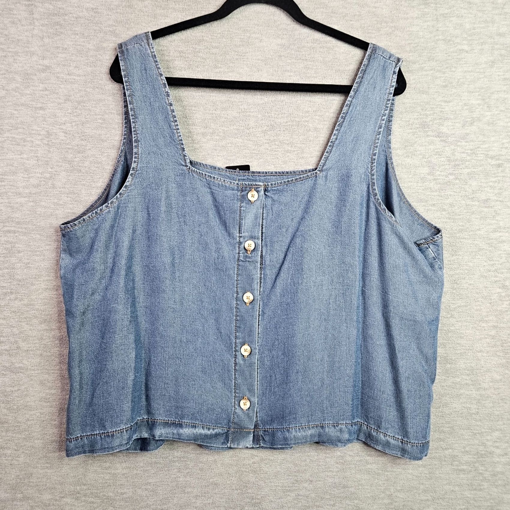 Torrid Torrid Denim Crop Top Tencel Square Neck 2X Blue NWT Womens Top Casual Short Sleeve Medium Wash Size XXL / US 16-18 / IT 52-54 - 2 Thumbnail