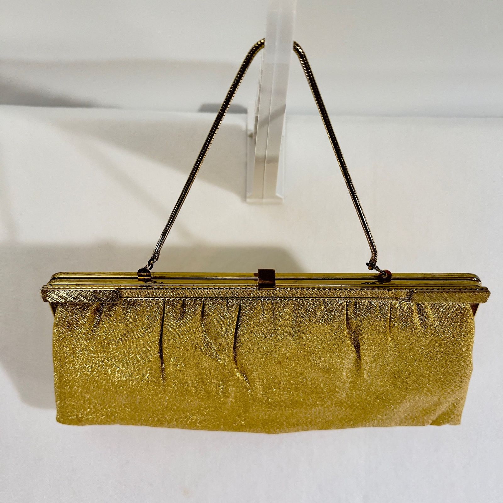 Vintage Clutch Purse Made in USA 11.5"x5.5" Gold Metallic Chain Size ONE SIZE - 2 Thumbnail