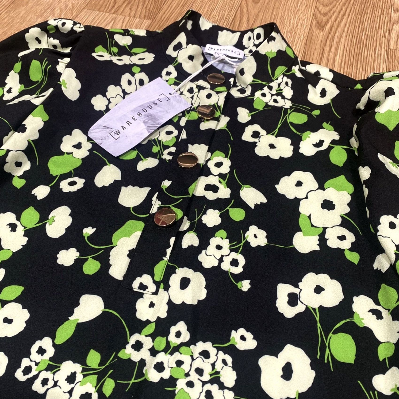 Warehouse Warehouse Shift Dress Multi Floral 3/4 Sleeve Button Crew Neck Above Knee New With Tags UK 10 Women Regular Polyester Size L / US 10 / IT 46 - 3 Thumbnail